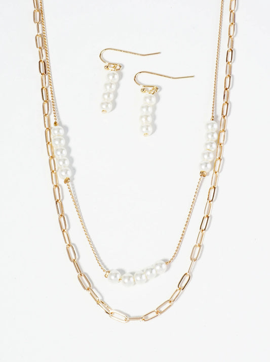 Glass Beaded Layered Chain Necklace
