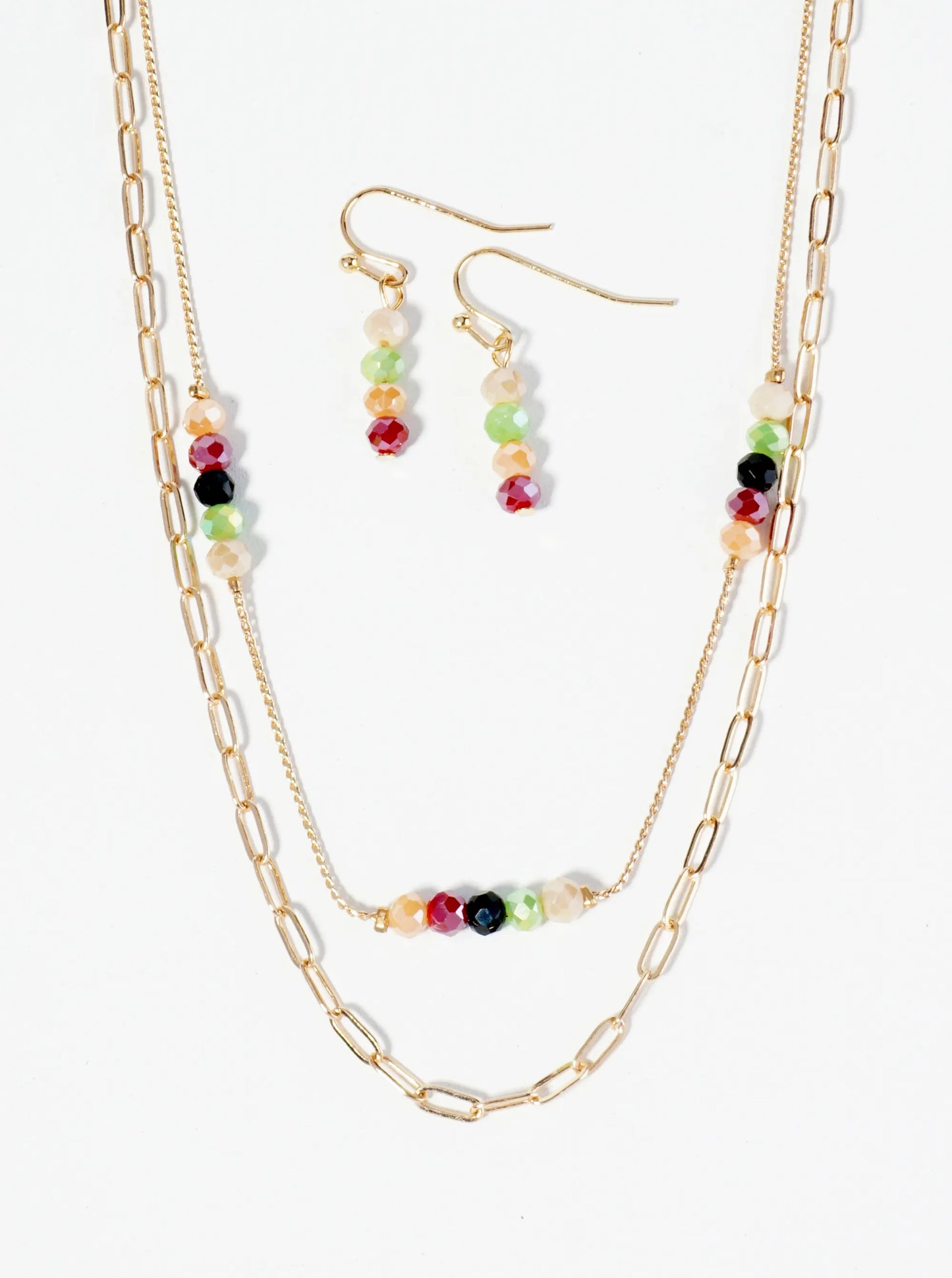 Glass Beaded Layered Chain Necklace