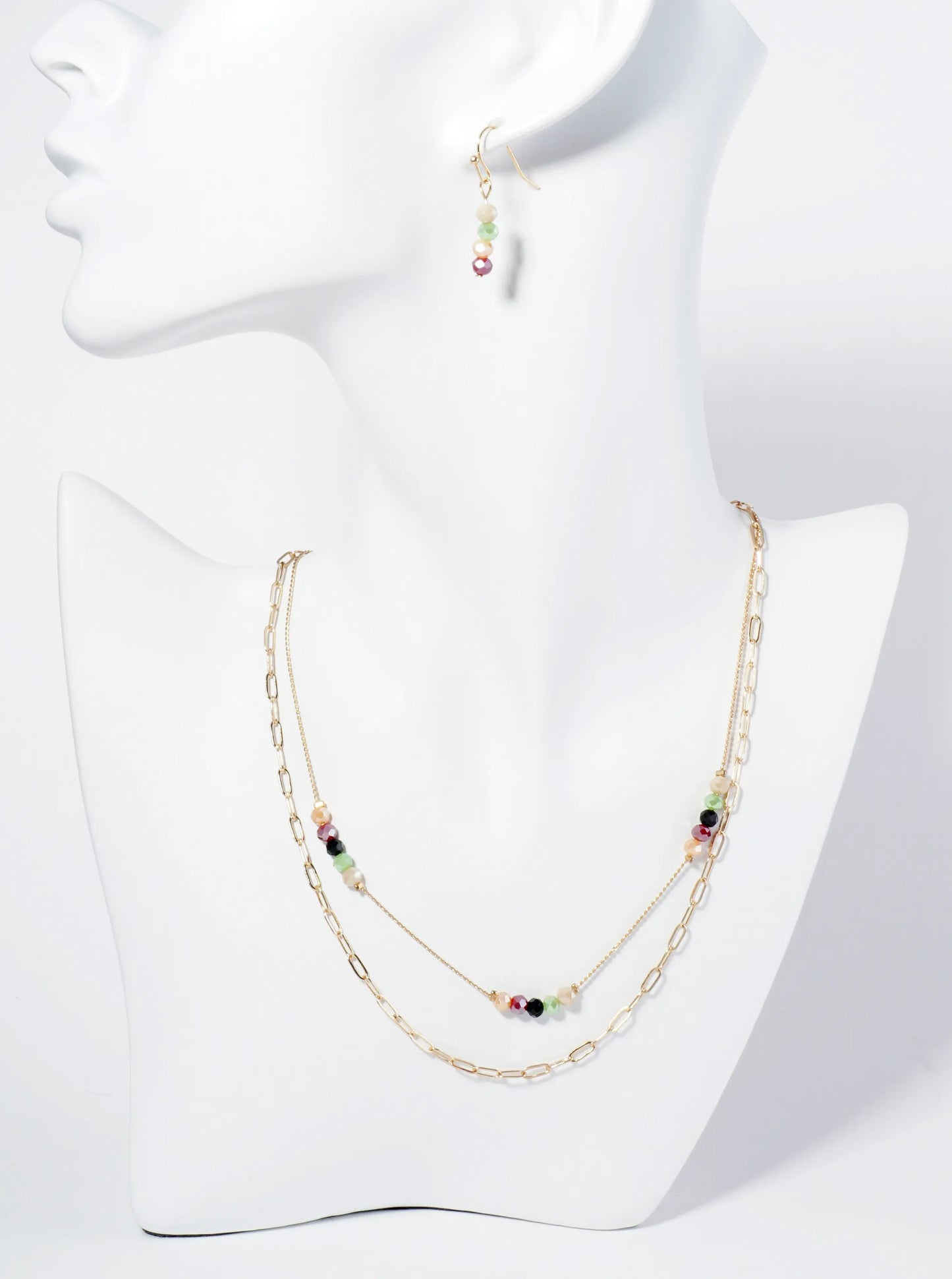 Glass Beaded Layered Chain Necklace