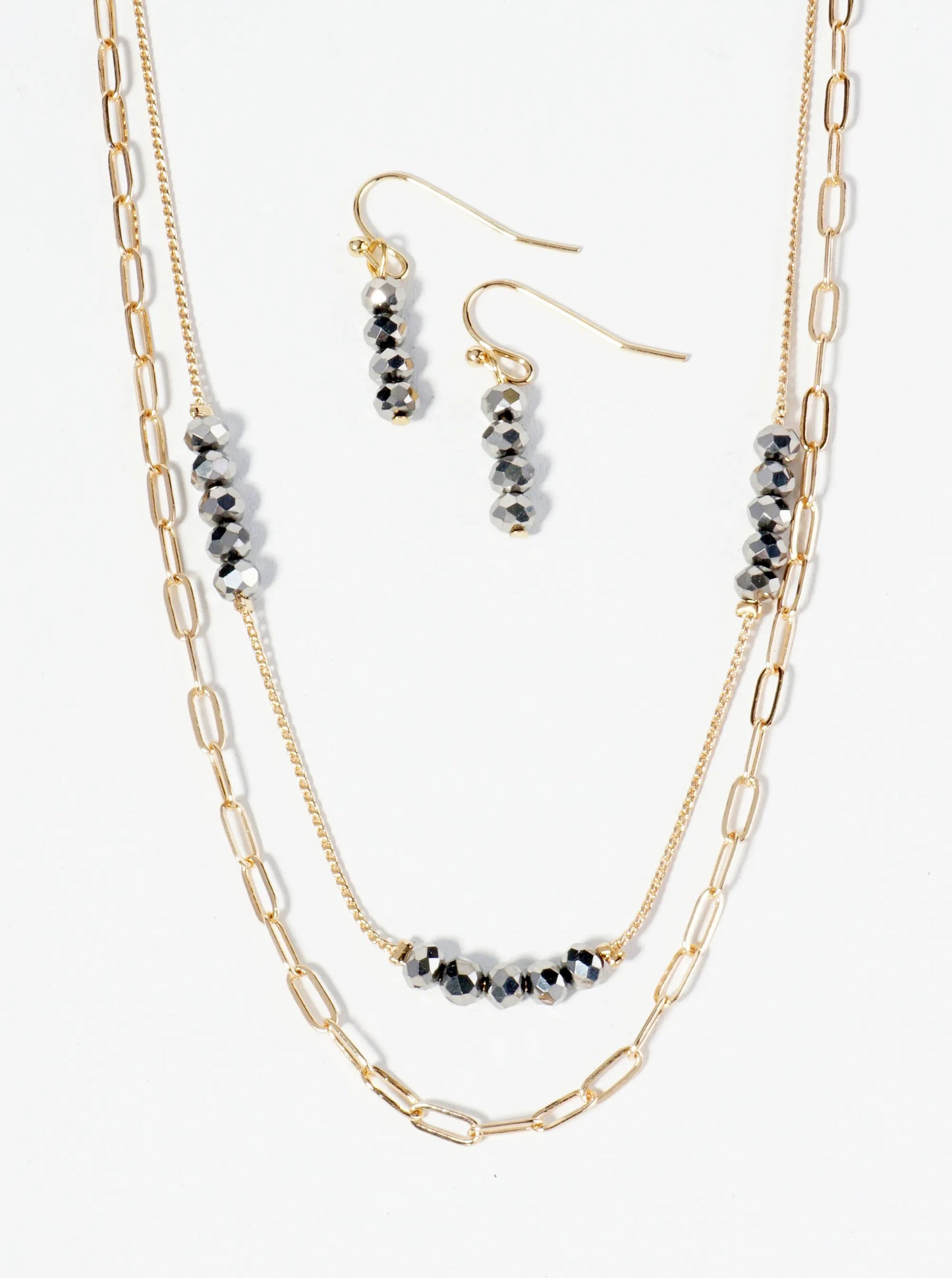 Glass Beaded Layered Chain Necklace