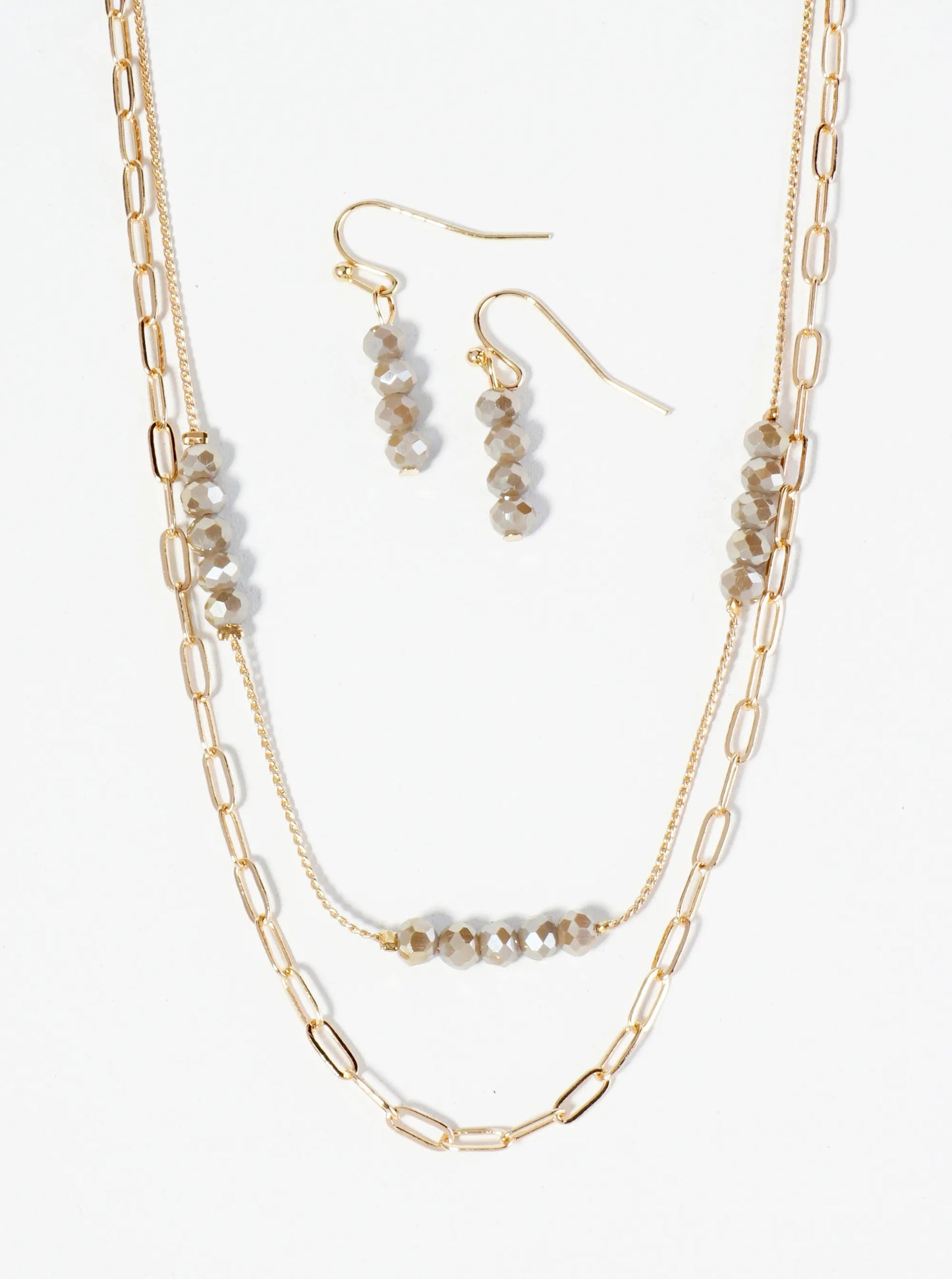 Glass Beaded Layered Chain Necklace