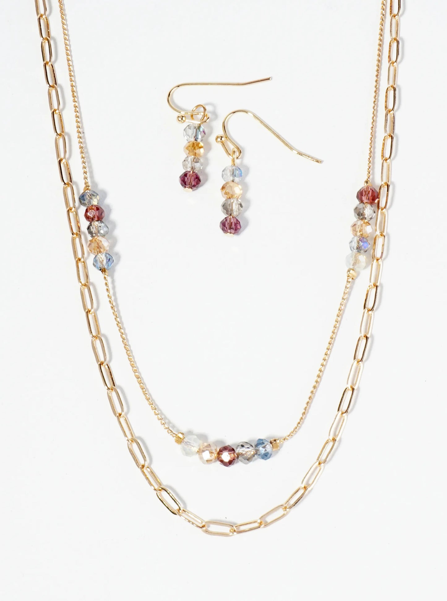 Glass Beaded Layered Chain Necklace