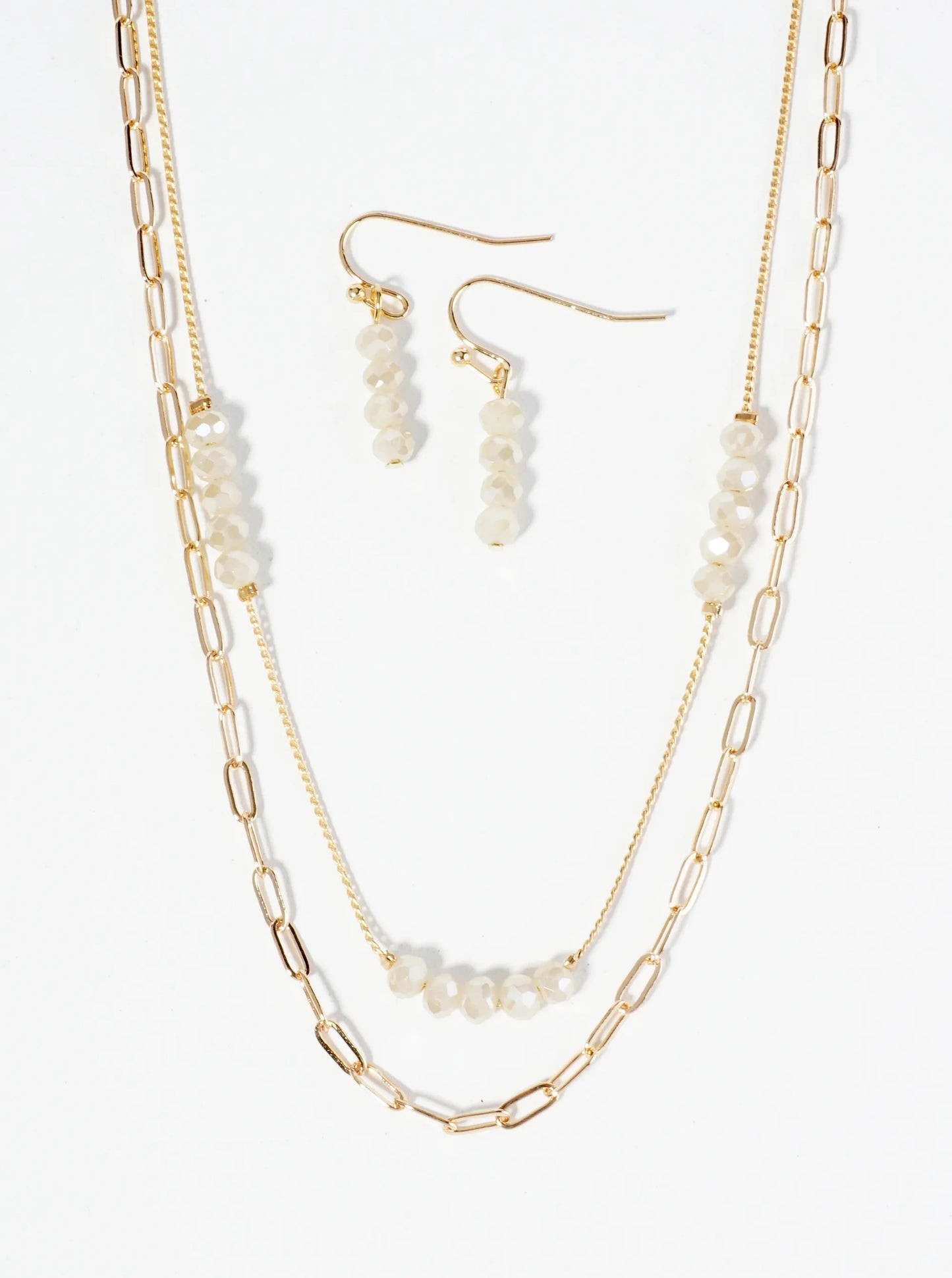 Glass Beaded Layered Chain Necklace