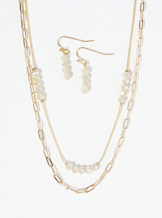 Glass Beaded Layered Chain Necklace