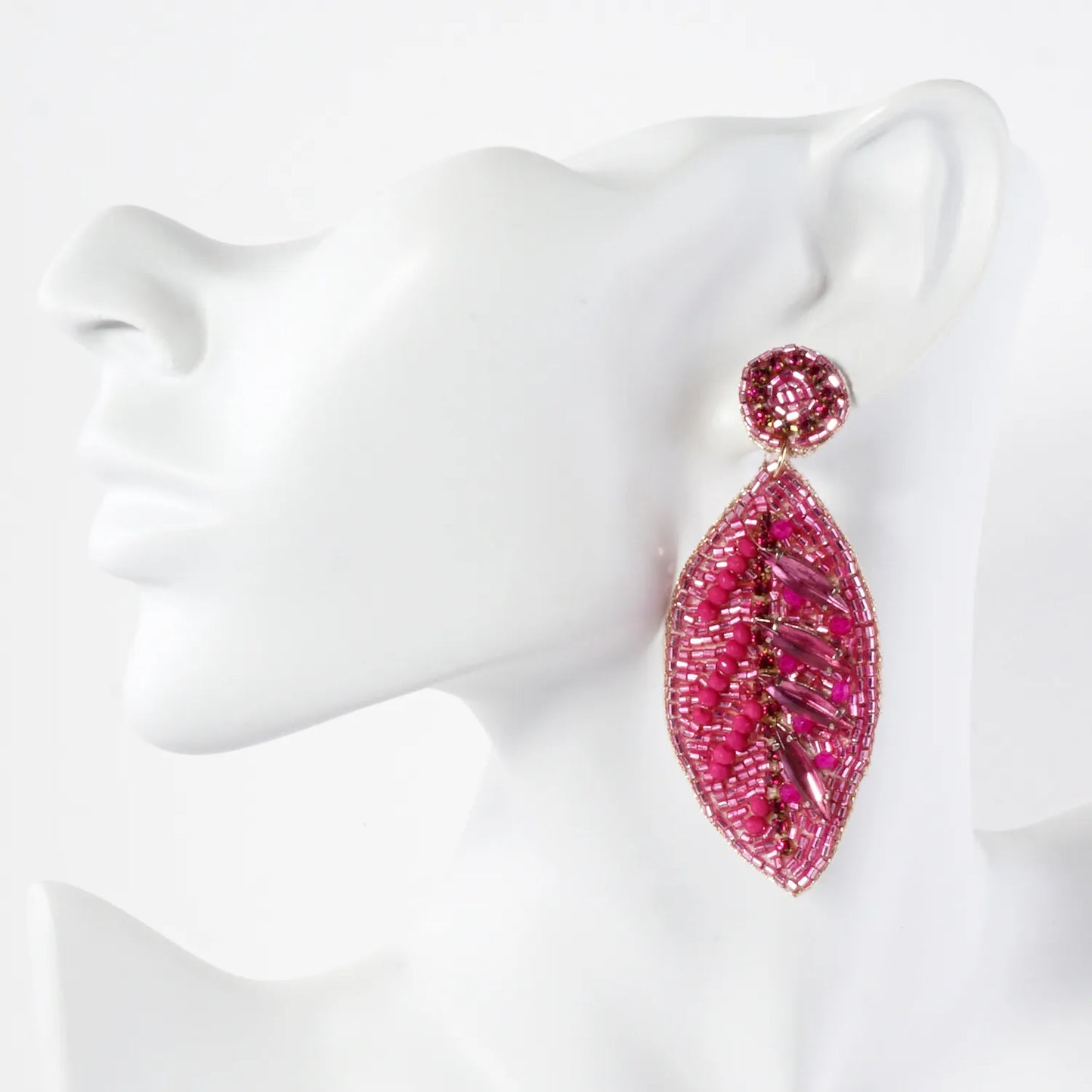 Glass Beaded Leaf Drop Statement Earrings