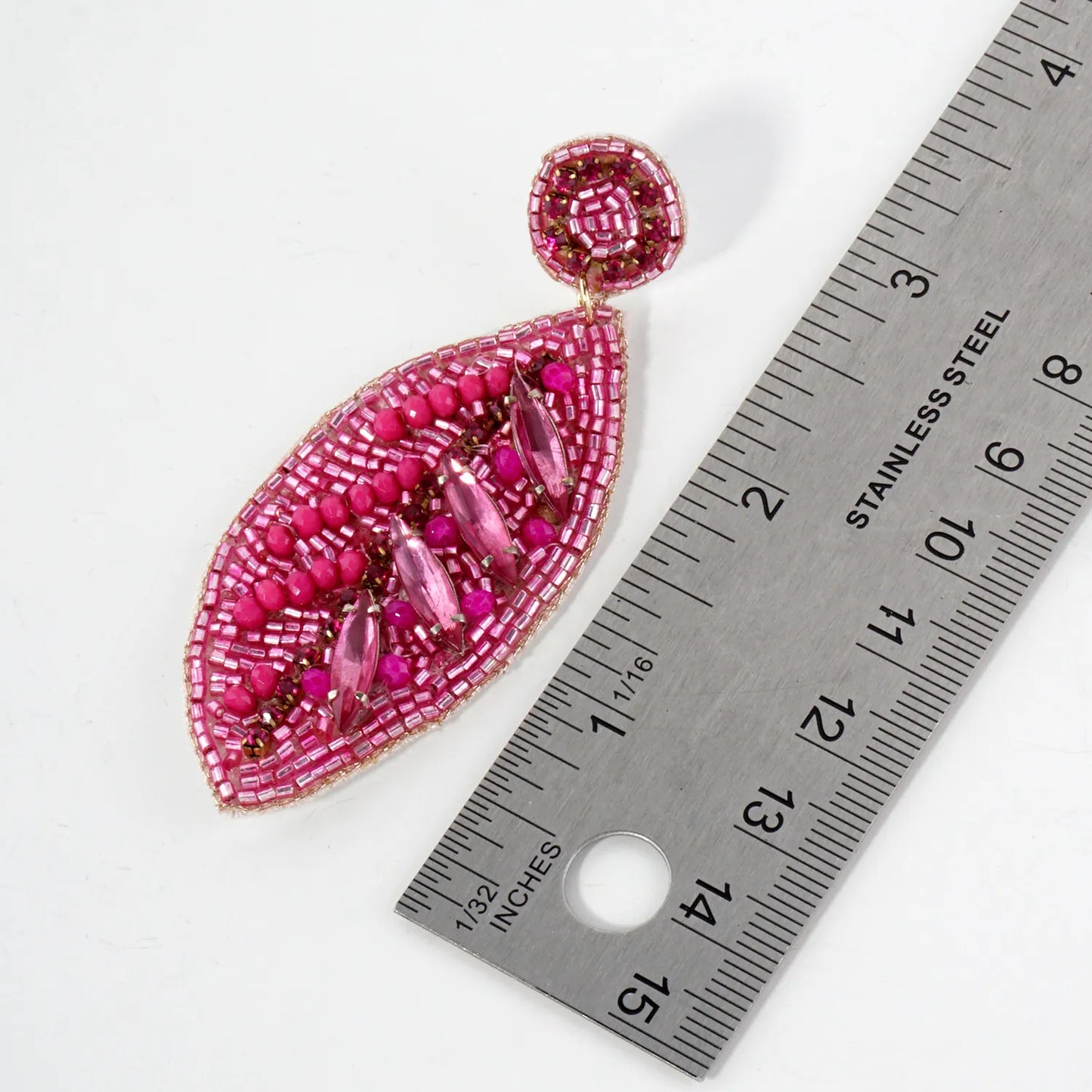 Glass Beaded Leaf Drop Statement Earrings