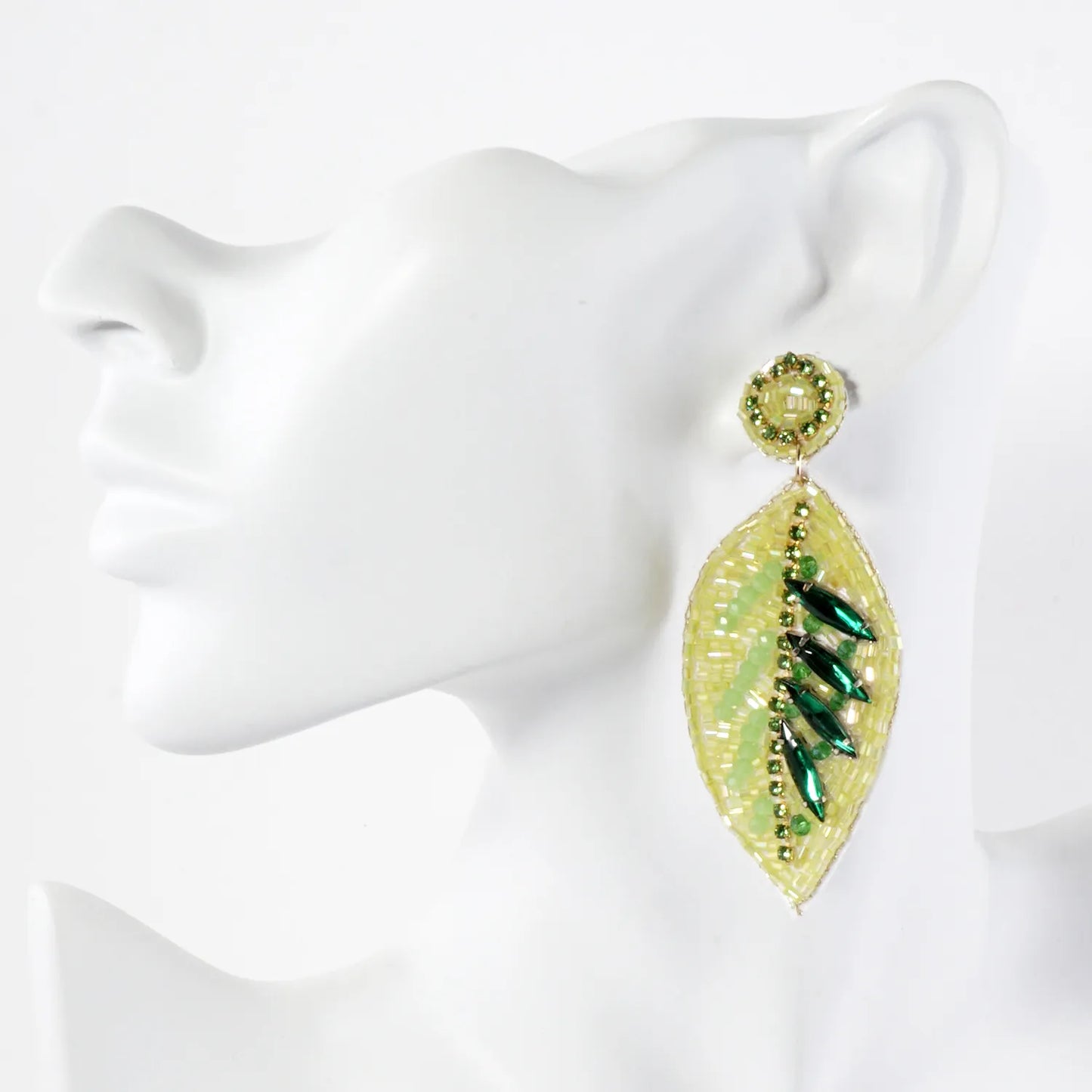 Glass Beaded Leaf Drop Statement Earrings