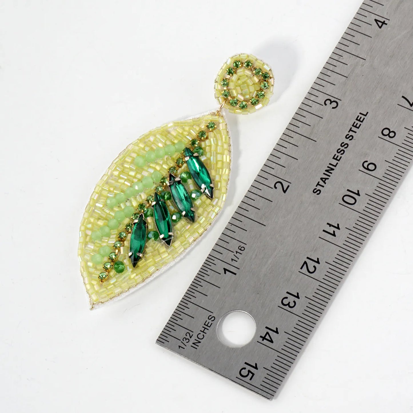 Glass Beaded Leaf Drop Statement Earrings