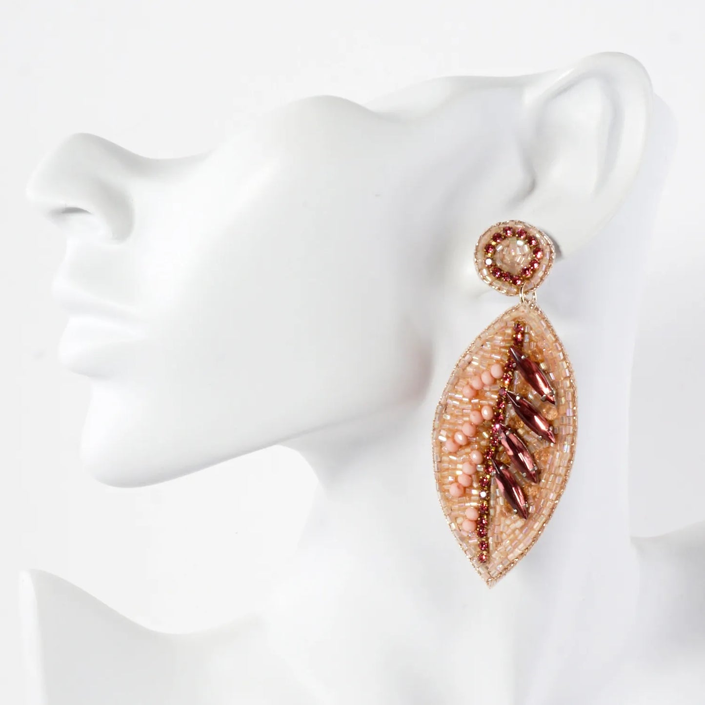 Glass Beaded Leaf Drop Statement Earrings