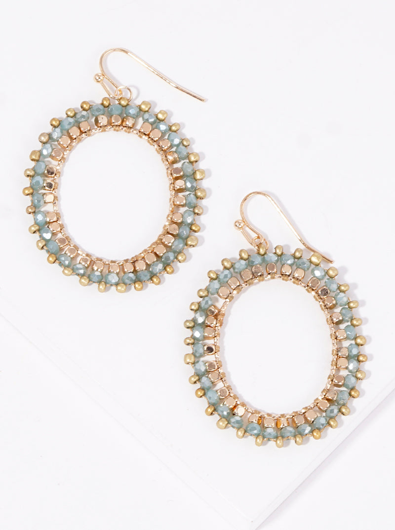 Glass Beaded Oval Shaped Dangle Drop Earrings