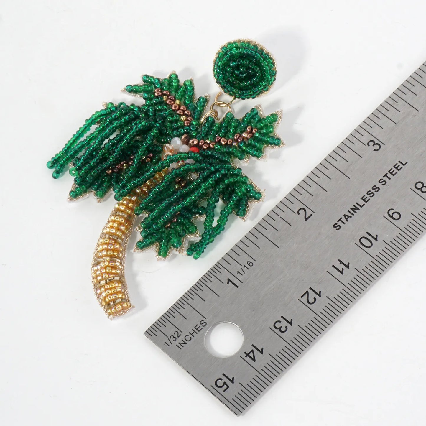 Glass Beaded Palm-Tree Drop Tropical Statement Earrings
