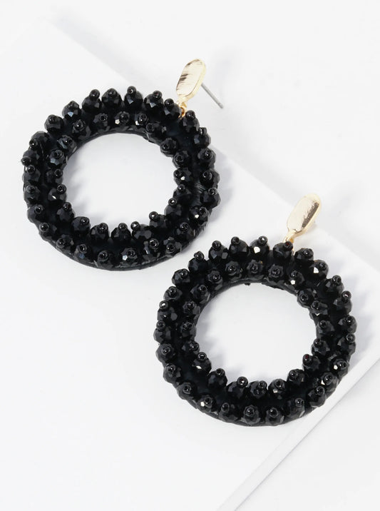 Glass Beaded Raffia Wrapped Circle Drop Earrings