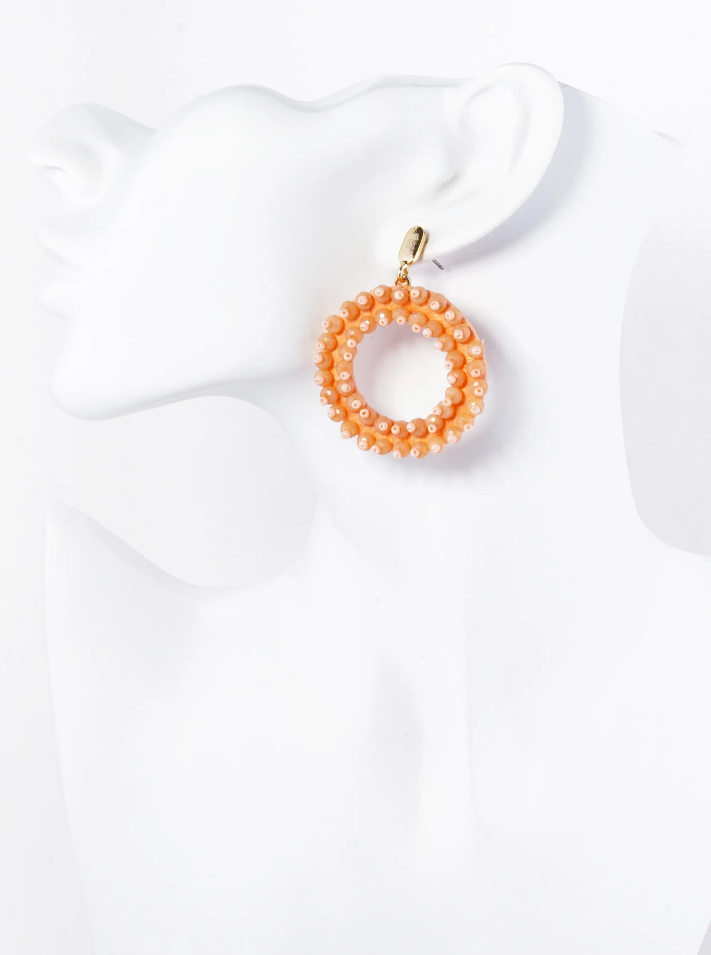 Glass Beaded Raffia Wrapped Circle Drop Earrings