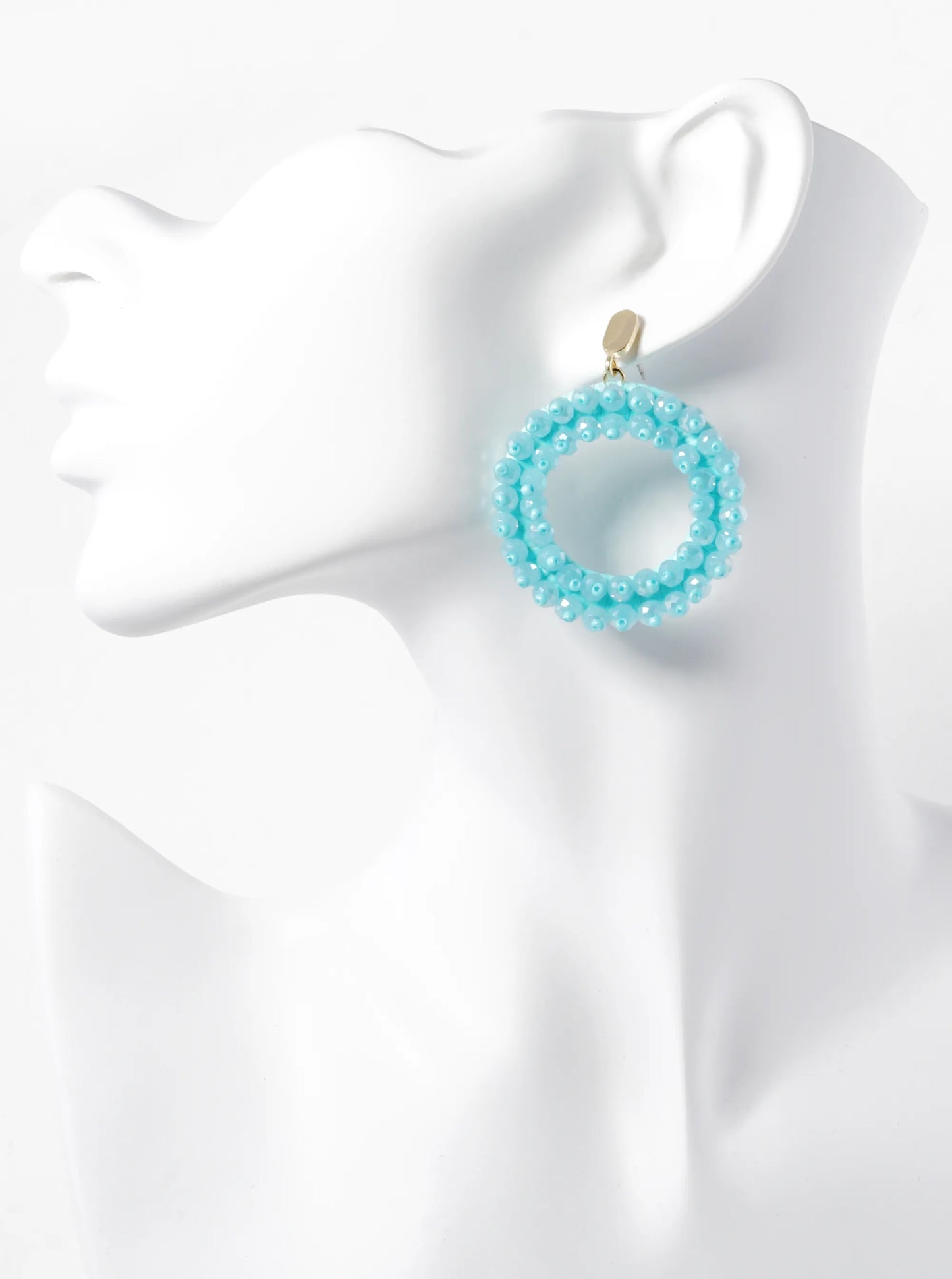 Glass Beaded Raffia Wrapped Circle Drop Earrings