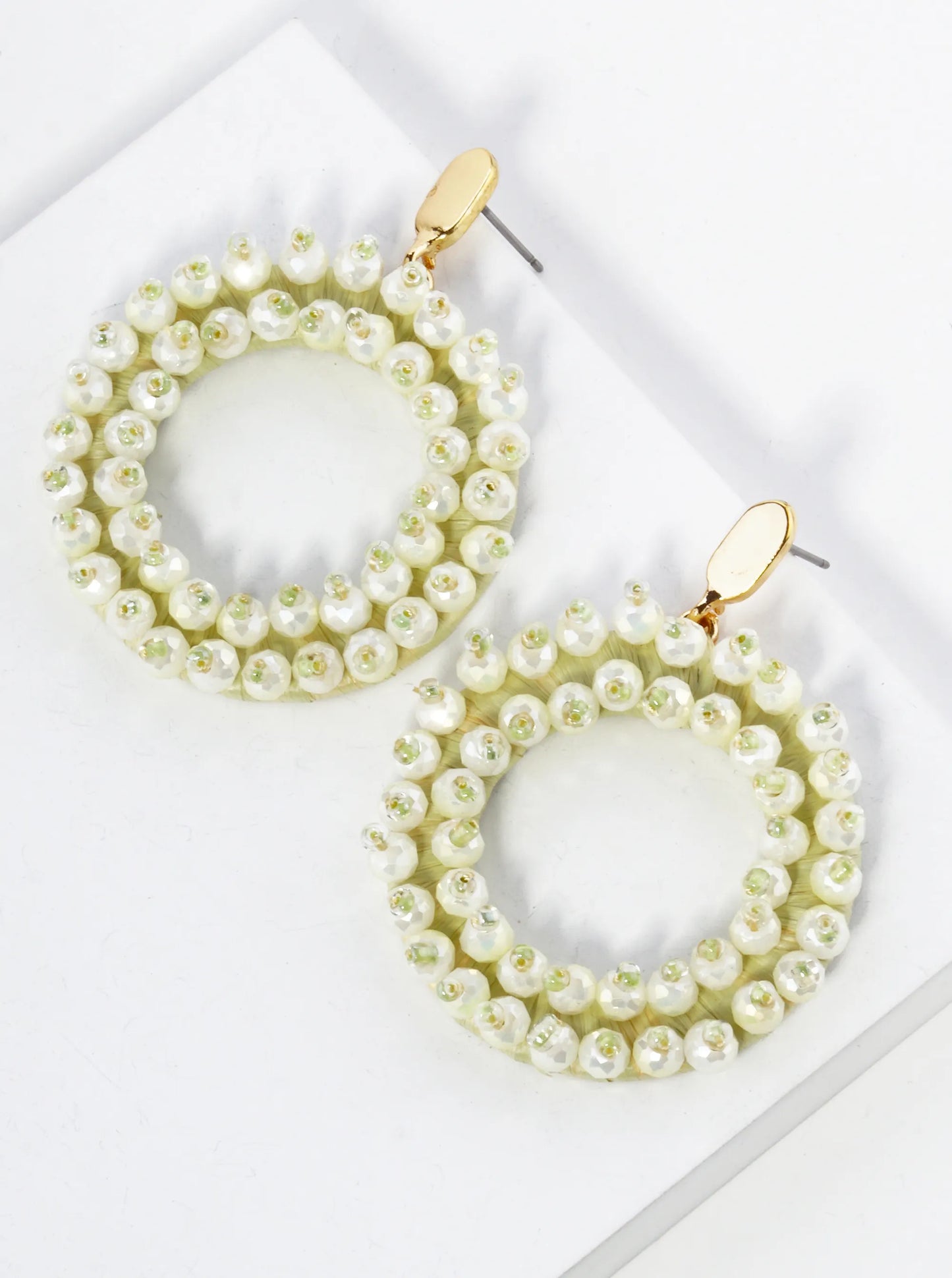 Glass Beaded Raffia Wrapped Circle Drop Earrings