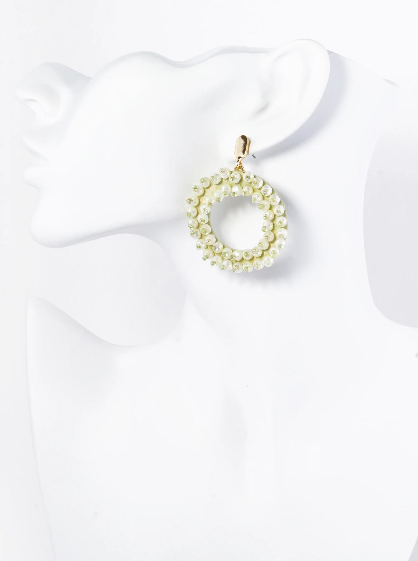 Glass Beaded Raffia Wrapped Circle Drop Earrings