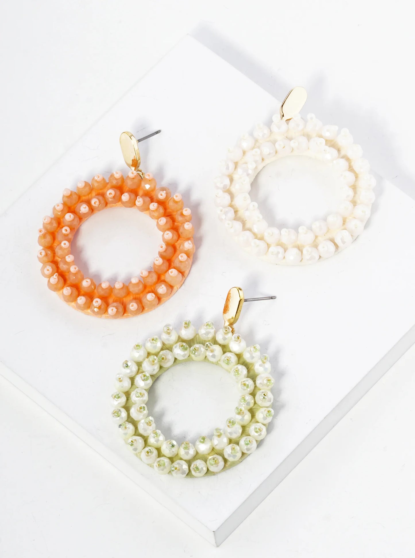 Glass Beaded Raffia Wrapped Circle Drop Earrings