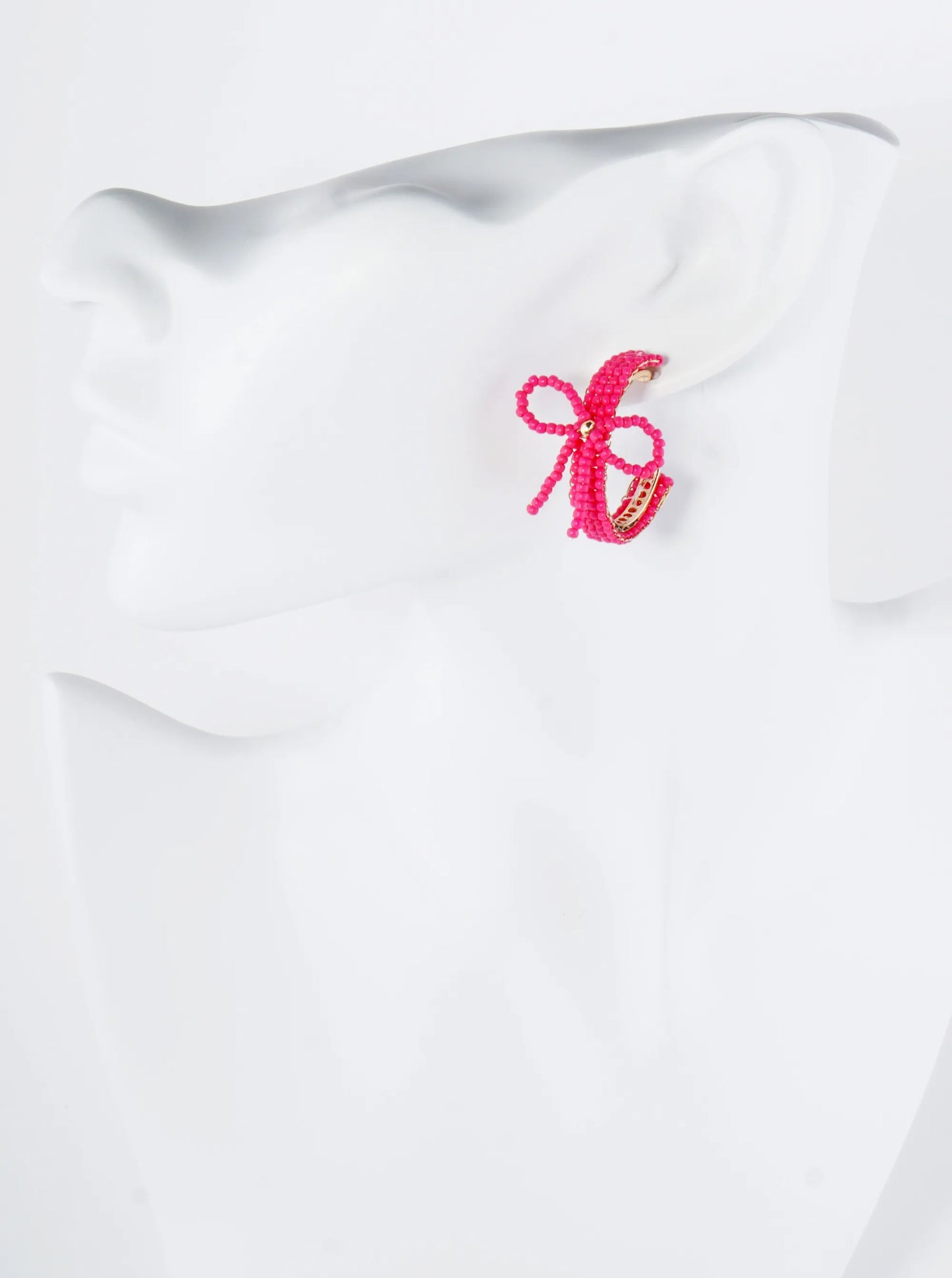 Glass Beaded Ribbon Bow Accent 25mm Open Hoop Earrings