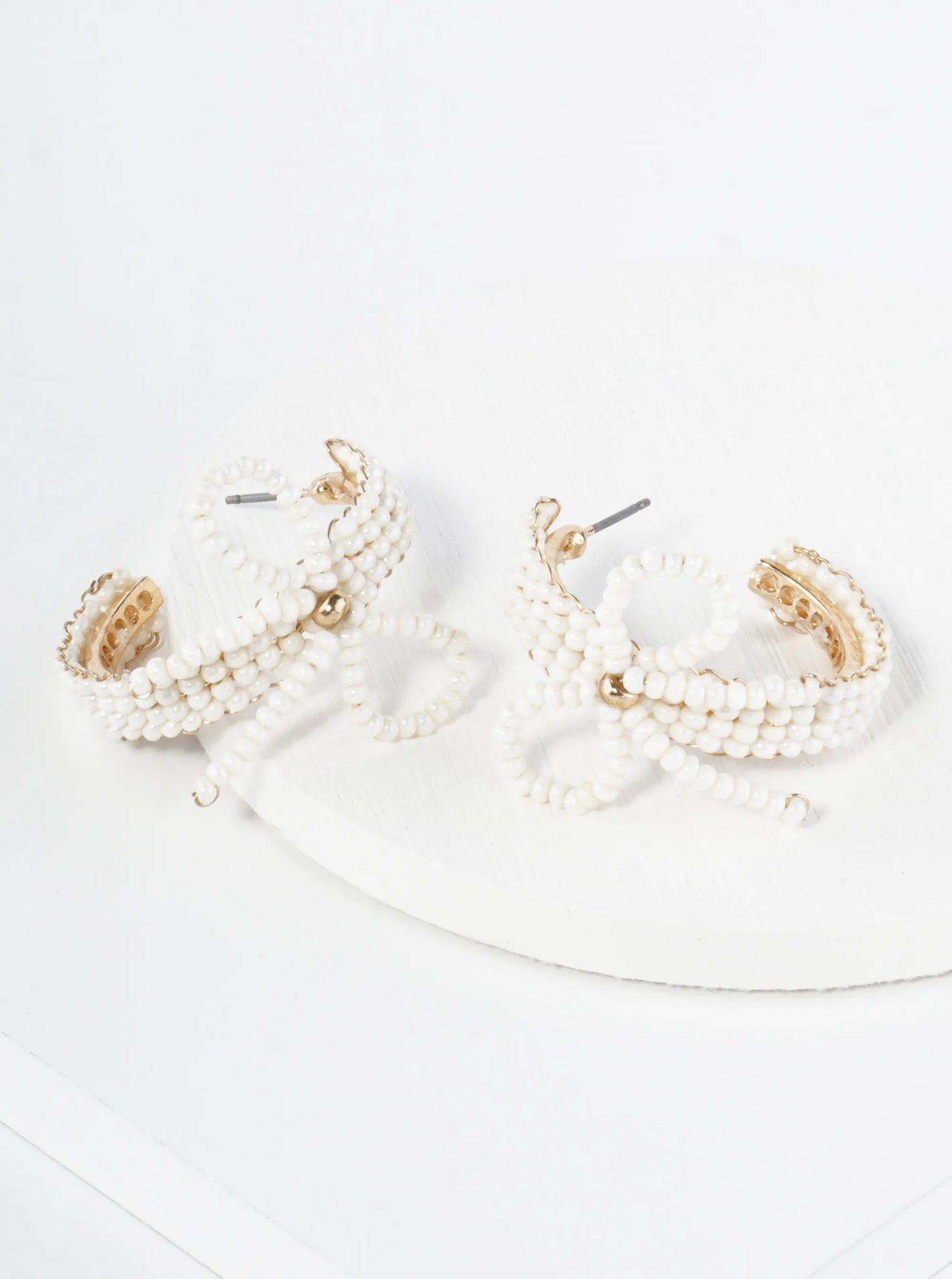 Glass Beaded Ribbon Bow Accent 25mm Open Hoop Earrings