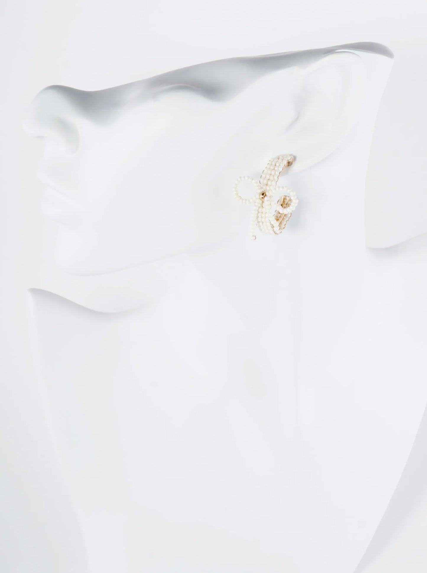 Glass Beaded Ribbon Bow Accent 25mm Open Hoop Earrings