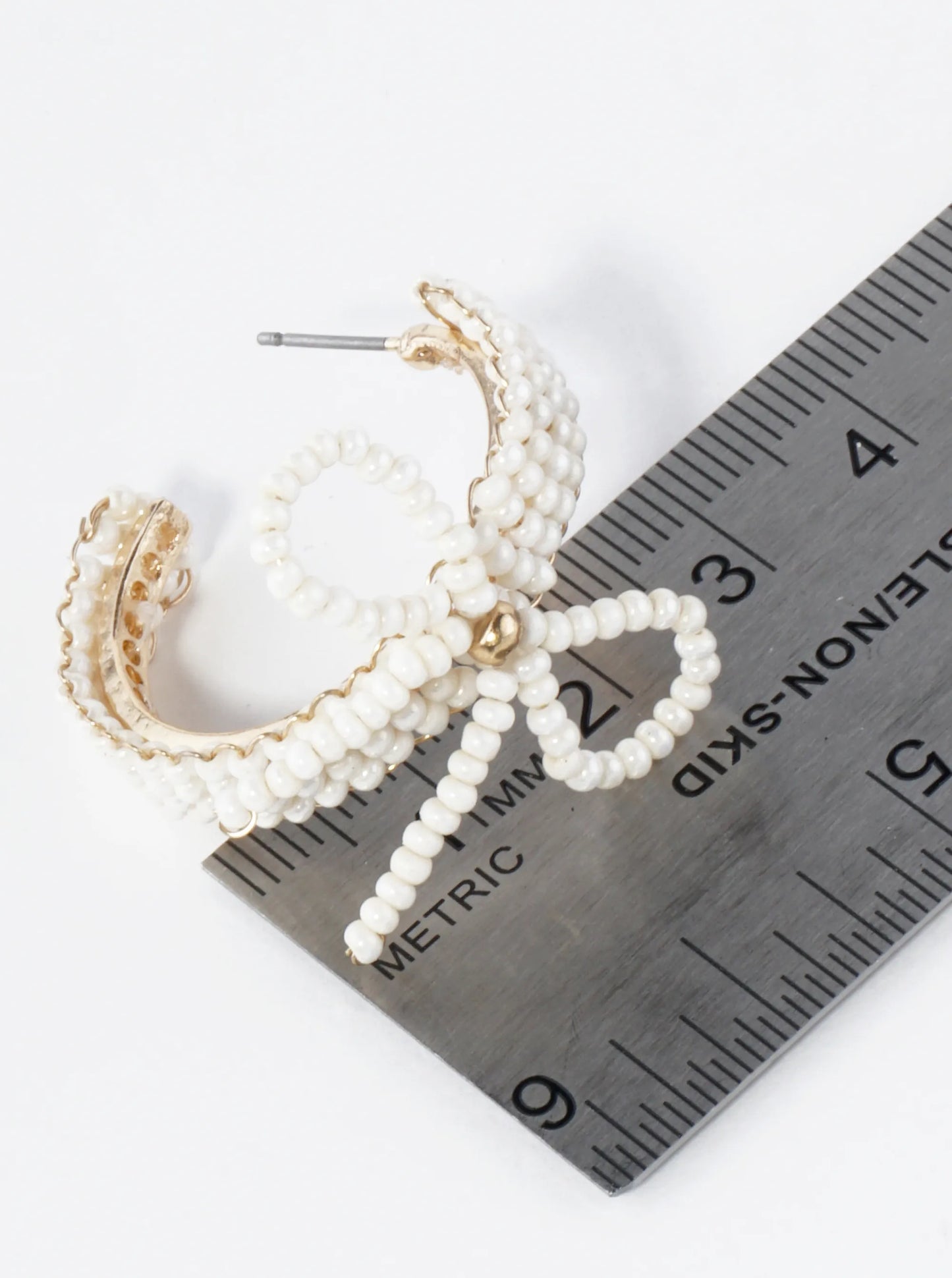 Glass Beaded Ribbon Bow Accent 25mm Open Hoop Earrings