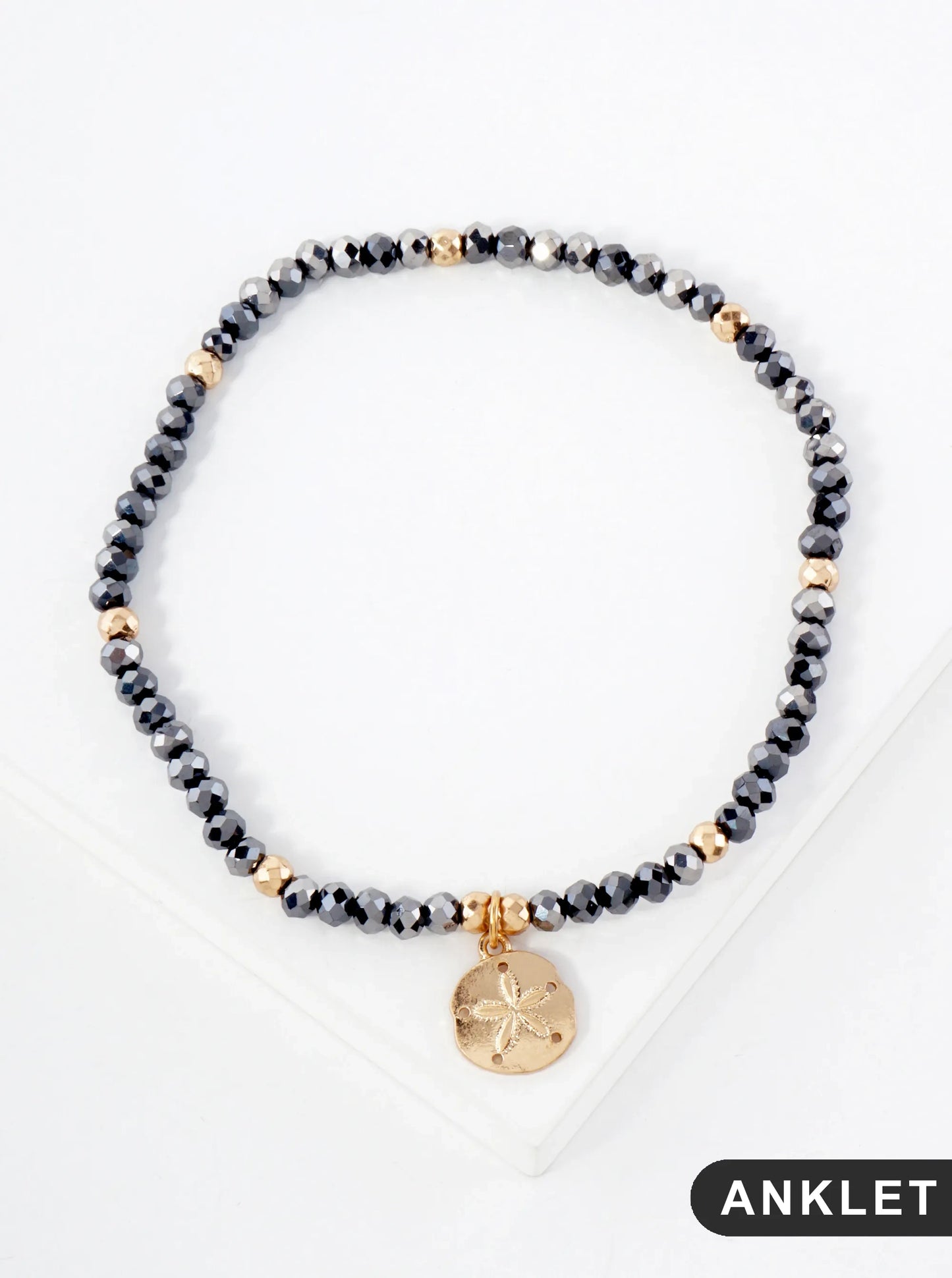 Glass-Beaded Sand-Dollar Charm Stretch Anklet