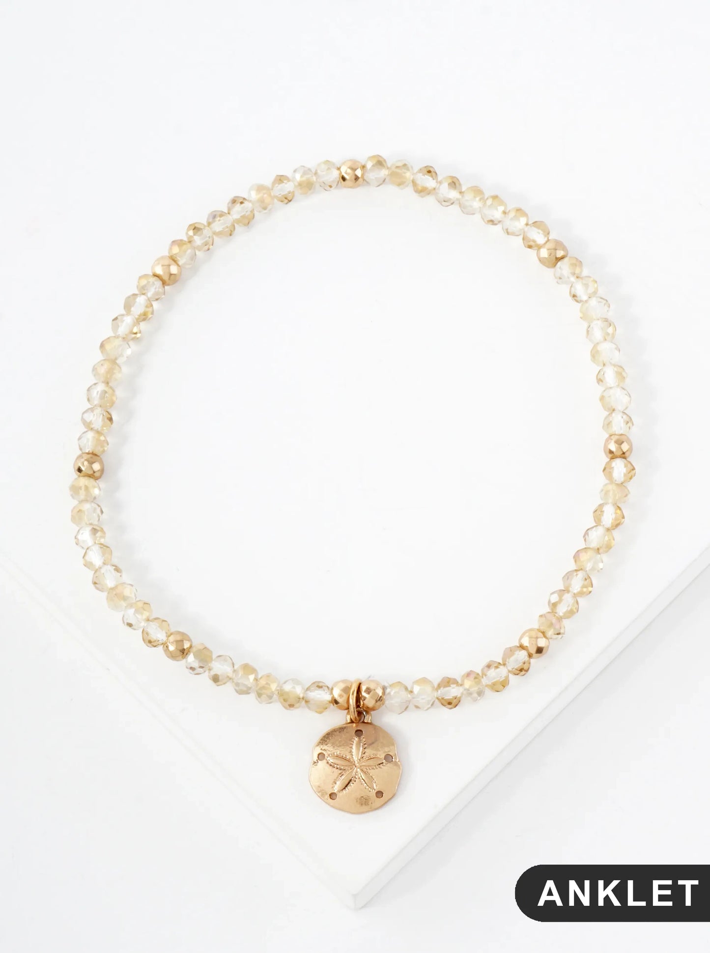 Glass-Beaded Sand-Dollar Charm Stretch Anklet