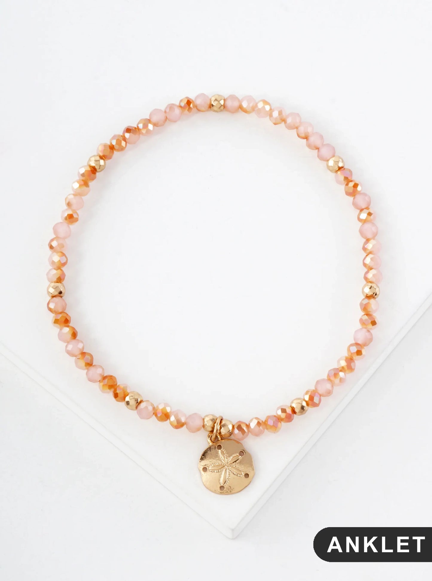 Glass-Beaded Sand-Dollar Charm Stretch Anklet