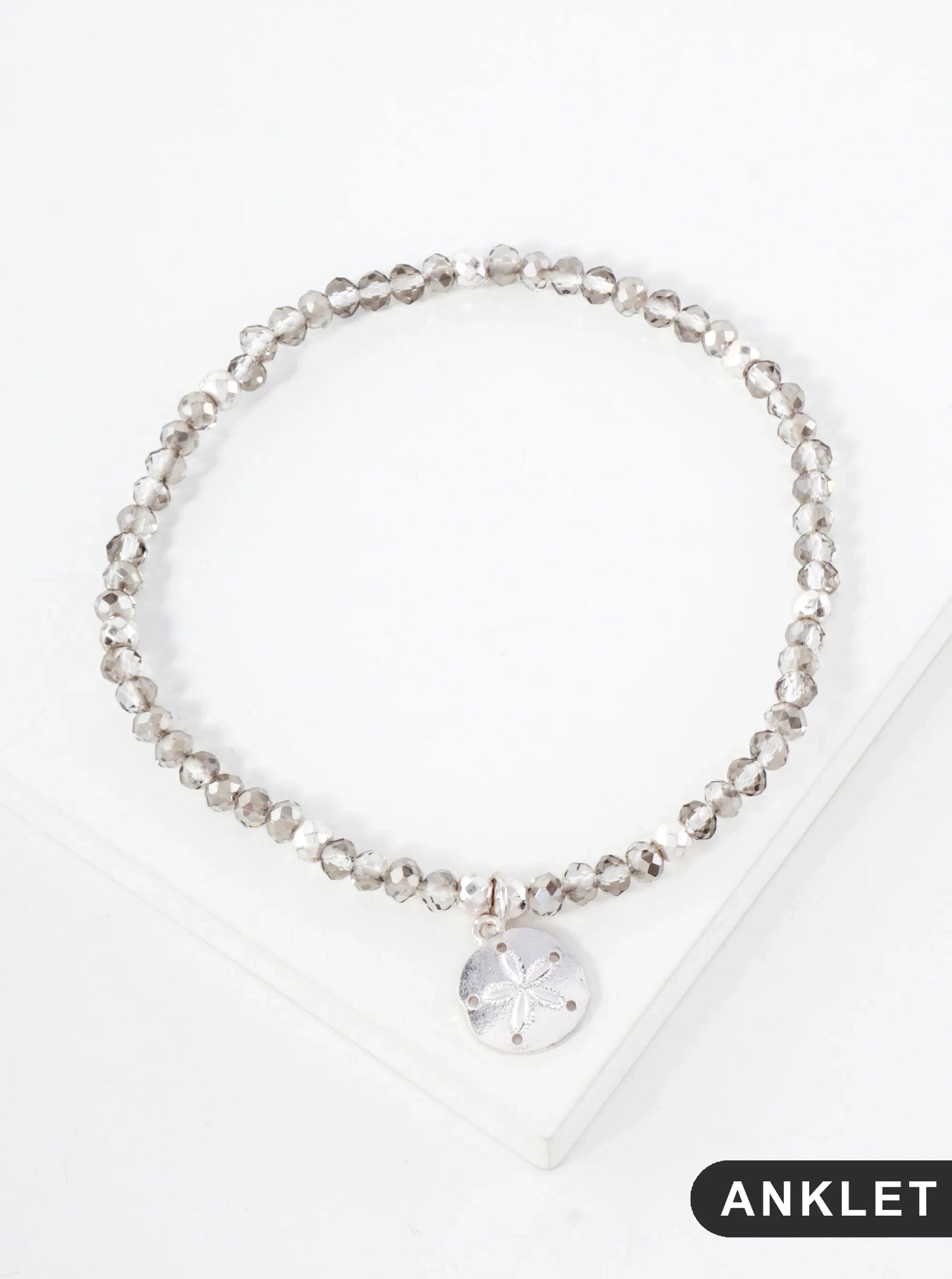Glass-Beaded Sand-Dollar Charm Stretch Anklet