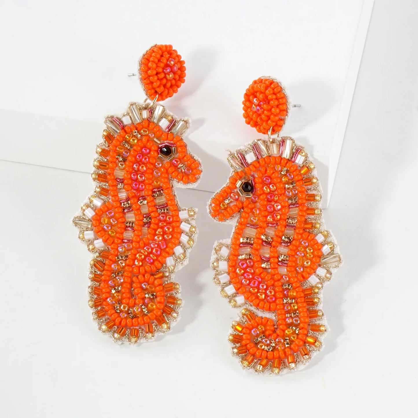 Glass Beaded Seahorse Drop Sea-Life Statement Earrings