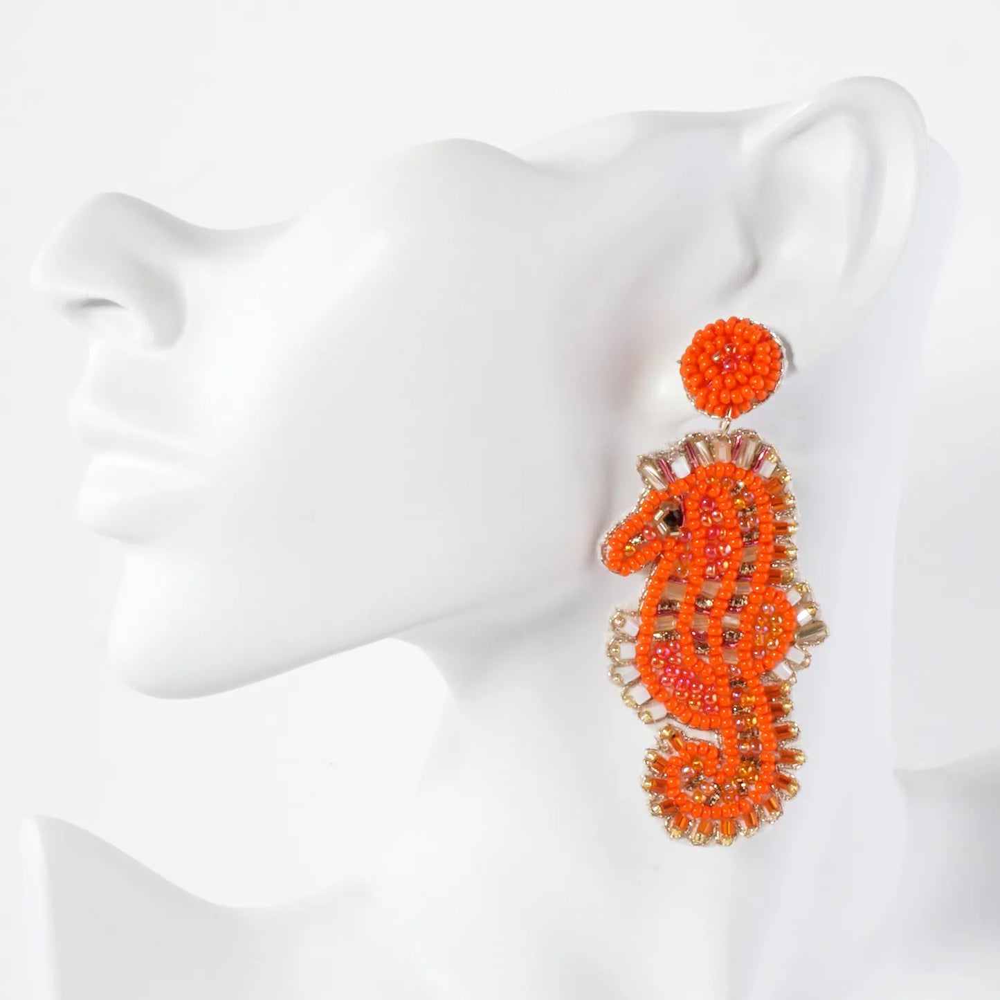 Glass Beaded Seahorse Drop Sea-Life Statement Earrings