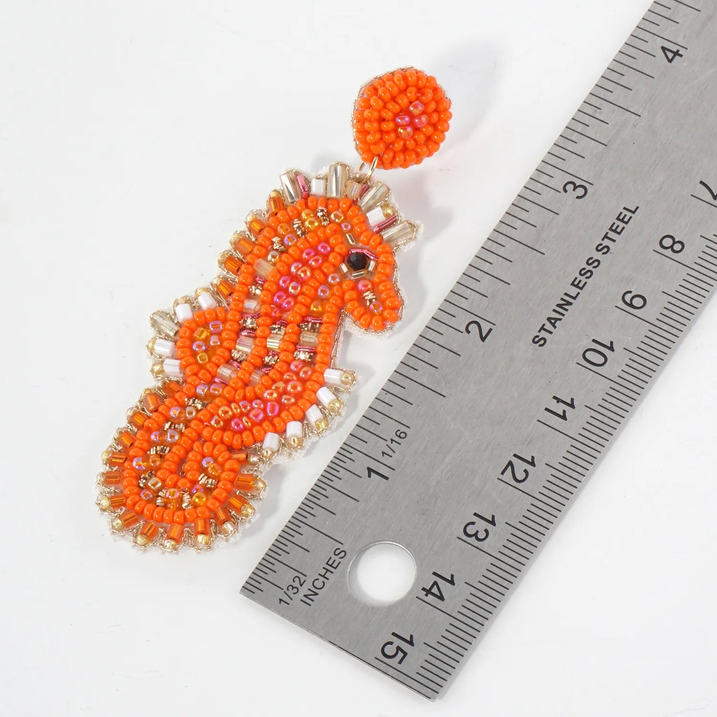 Glass Beaded Seahorse Drop Sea-Life Statement Earrings