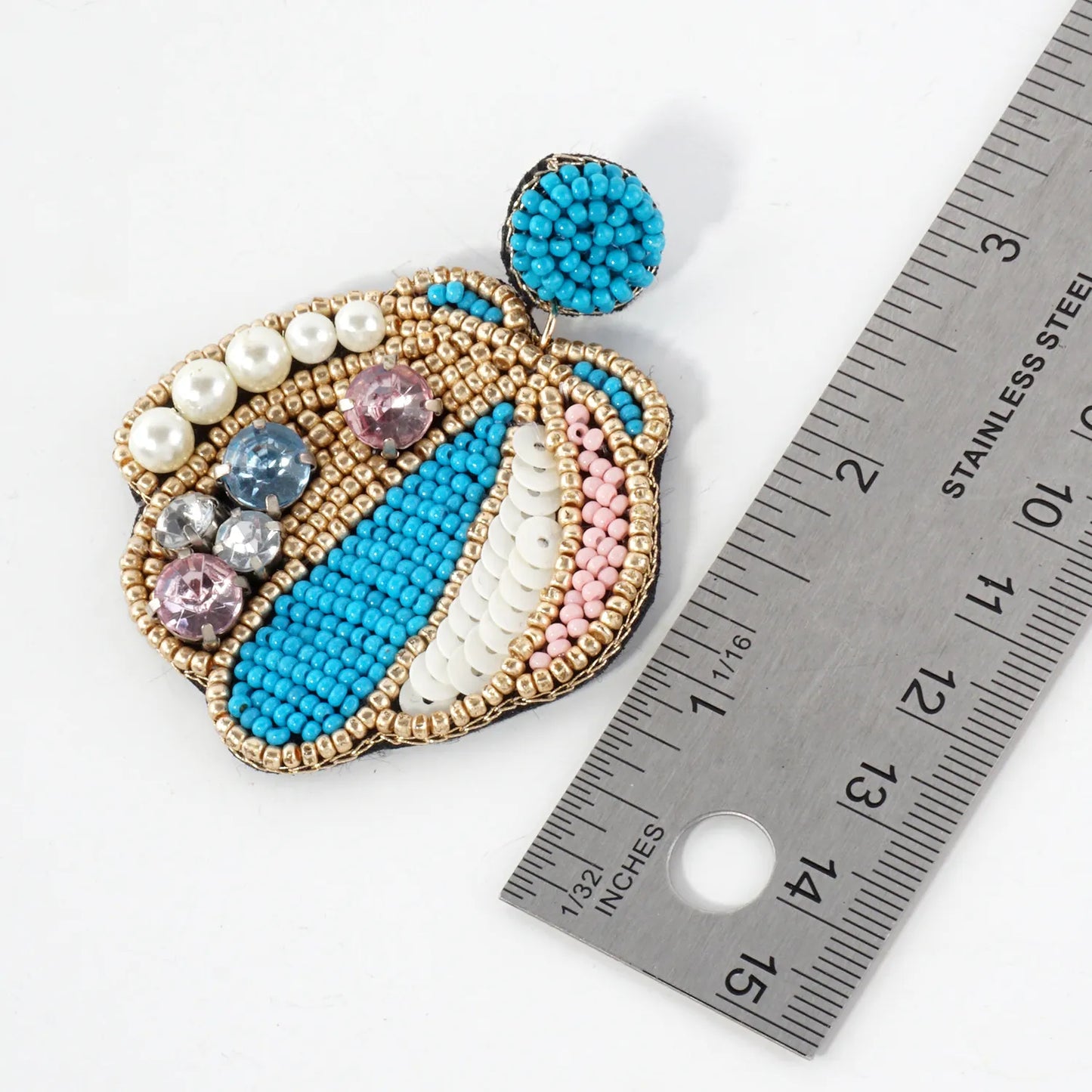 Glass Beaded Seashell Drop Sea-Life Statement Earrings