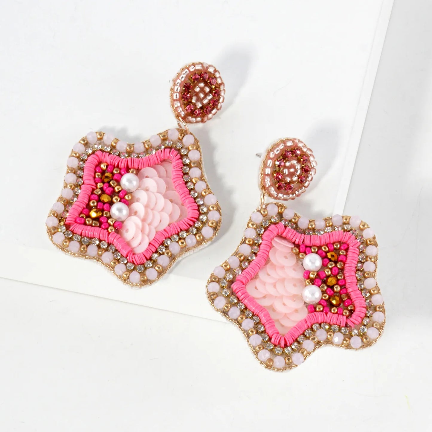 Glass Beaded Starfish Drop Sea-Life Statement Earrings