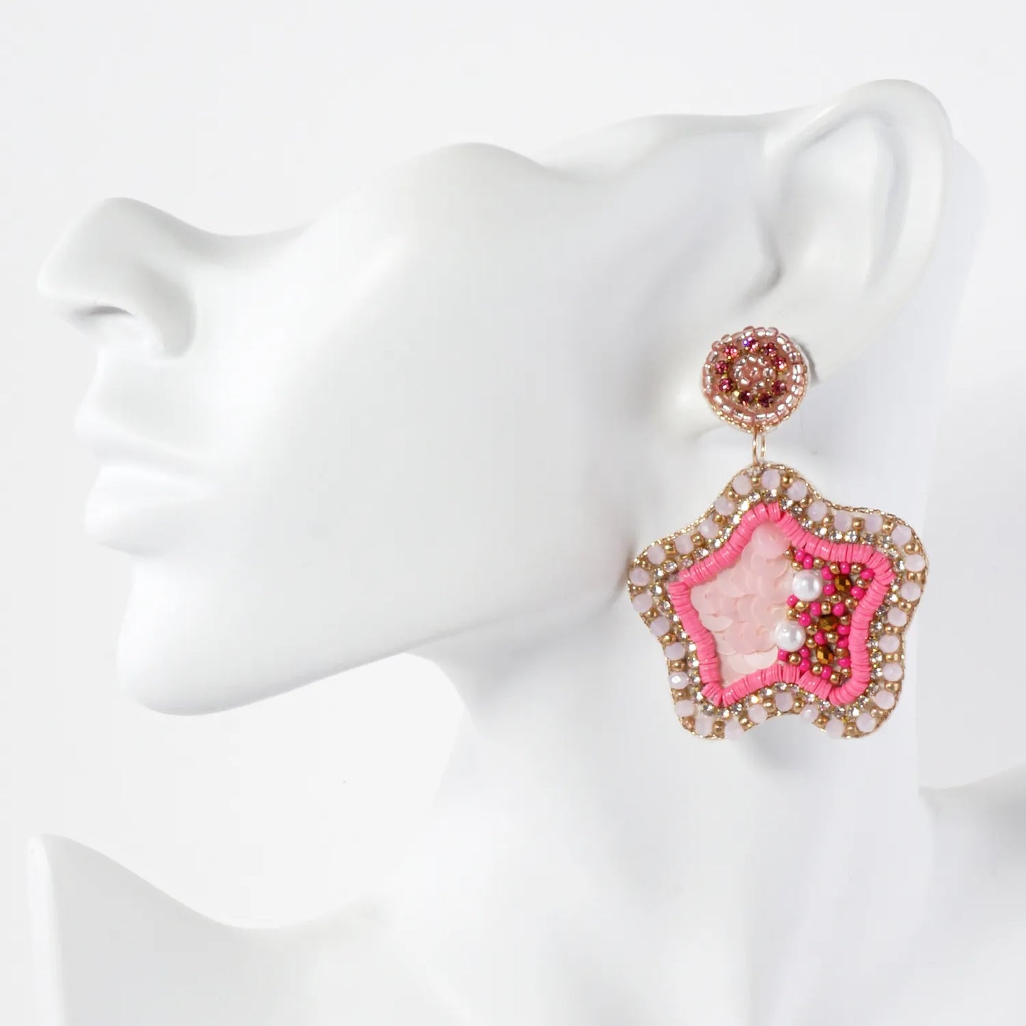 Glass Beaded Starfish Drop Sea-Life Statement Earrings