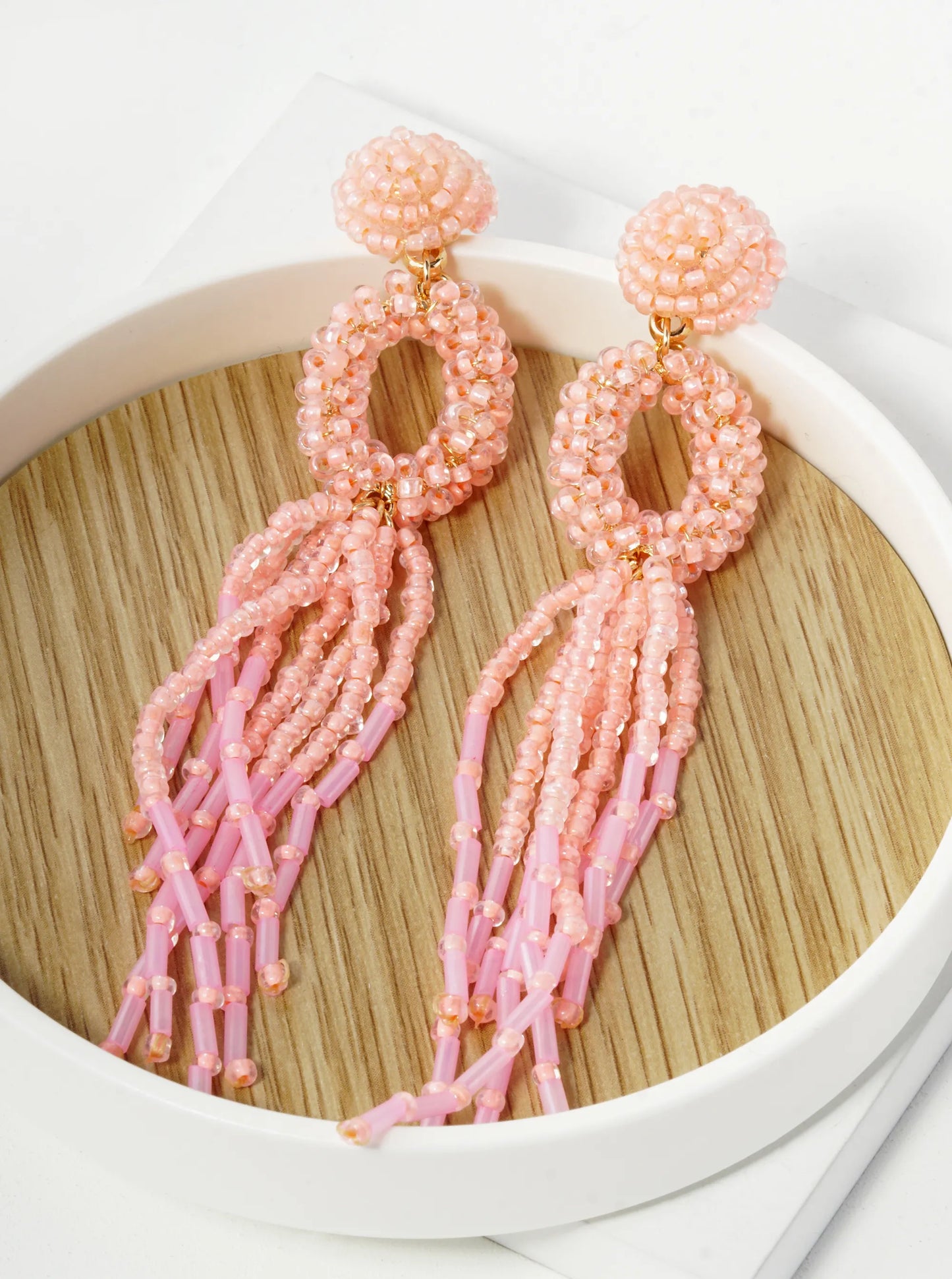 Glass Beaded Tassel Drop Statement Earrings