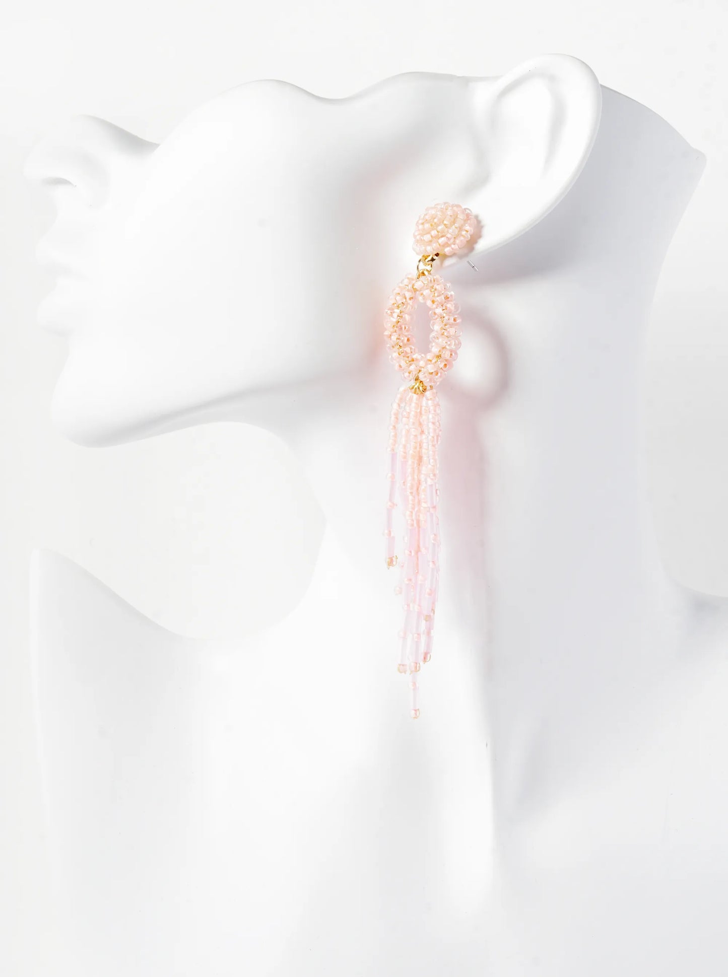 Glass Beaded Tassel Drop Statement Earrings