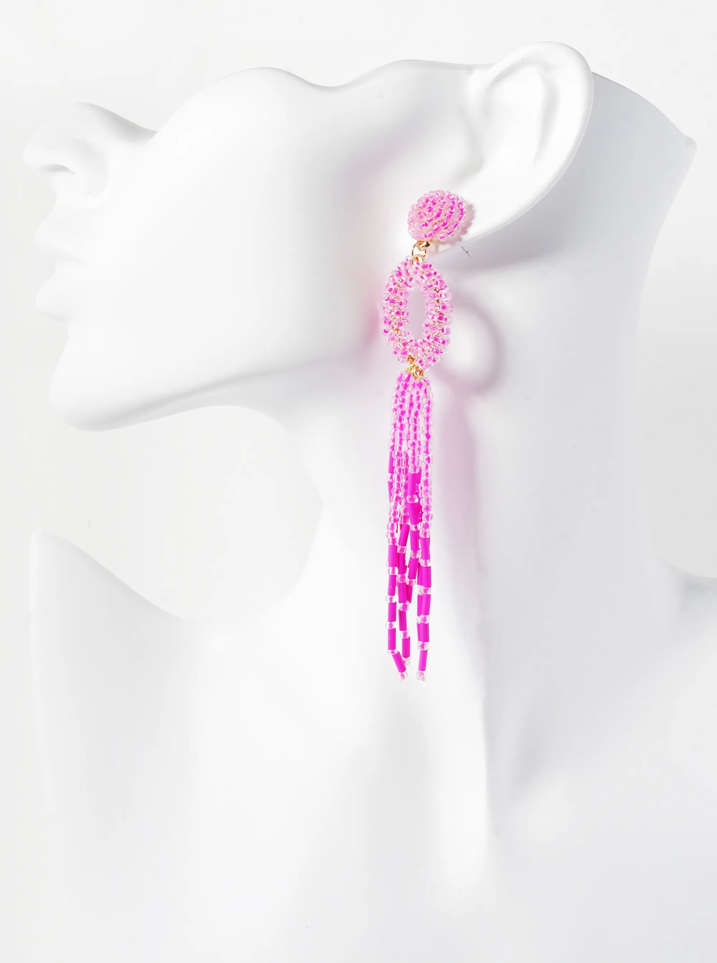Glass Beaded Tassel Drop Statement Earrings