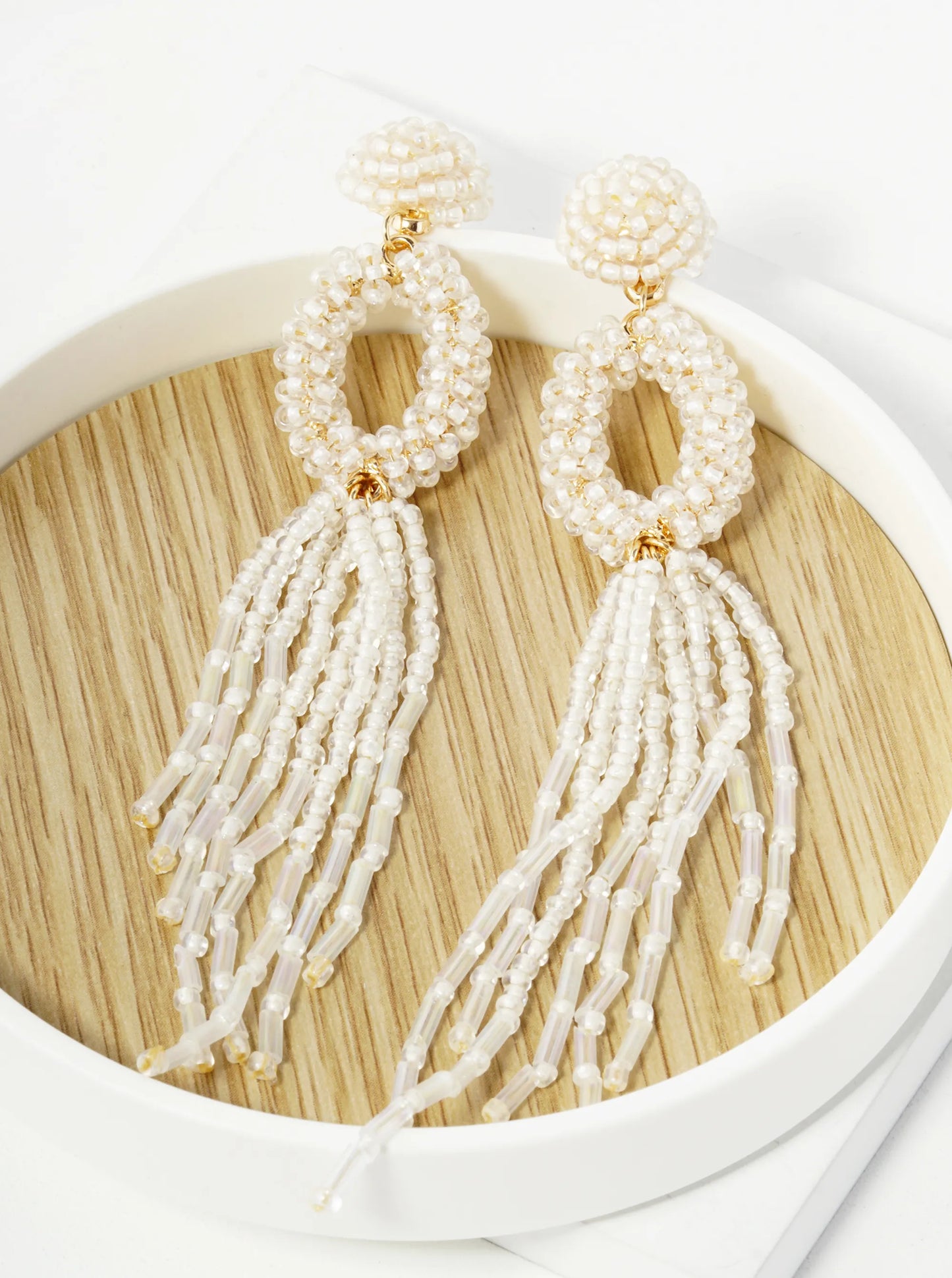 Glass Beaded Tassel Drop Statement Earrings