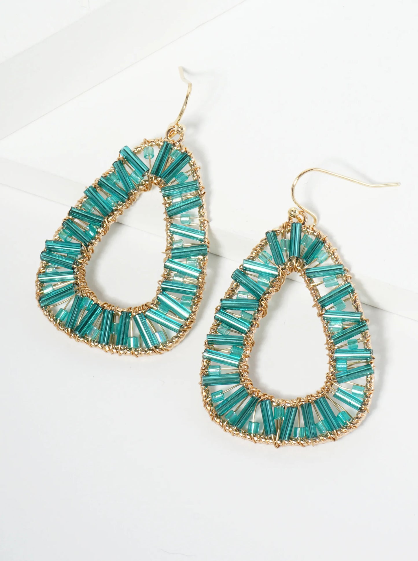 Glass Beaded Triangle Dangle Earrings