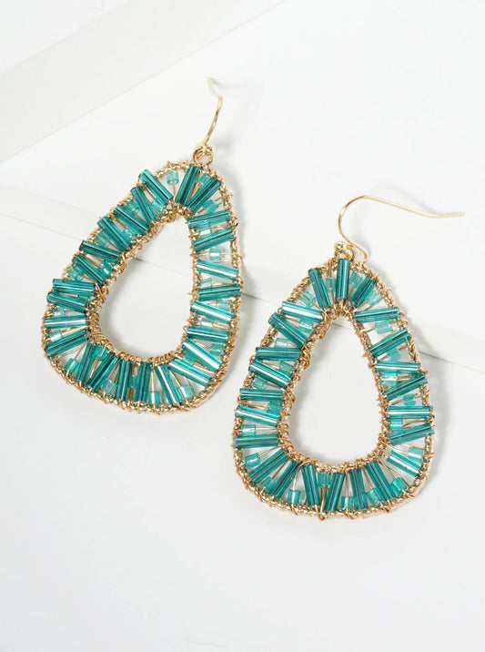 Glass Beaded Triangle Dangle Earrings