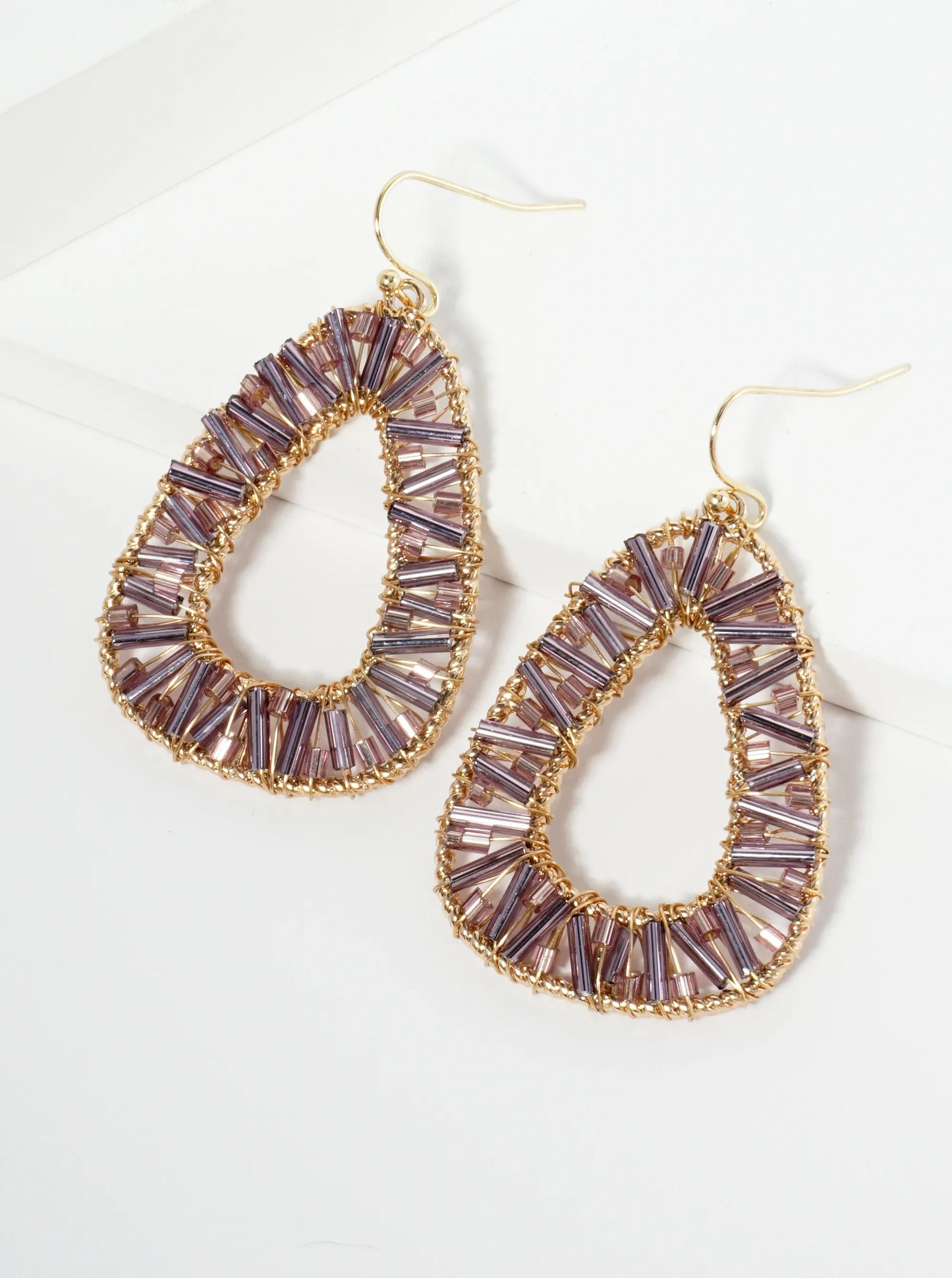 Glass Beaded Triangle Dangle Earrings