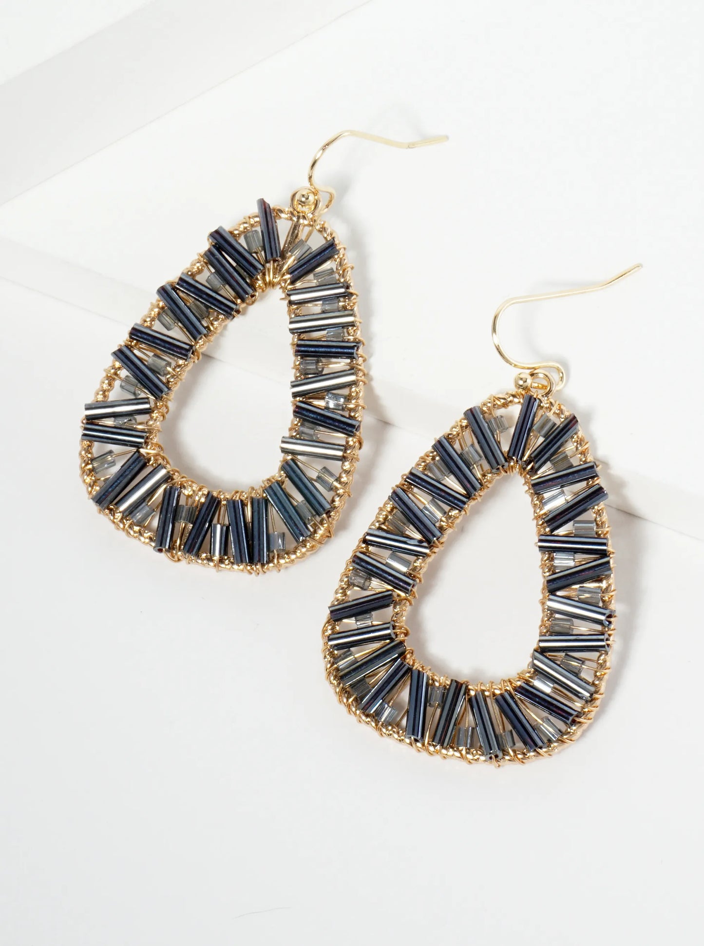 Glass Beaded Triangle Dangle Earrings