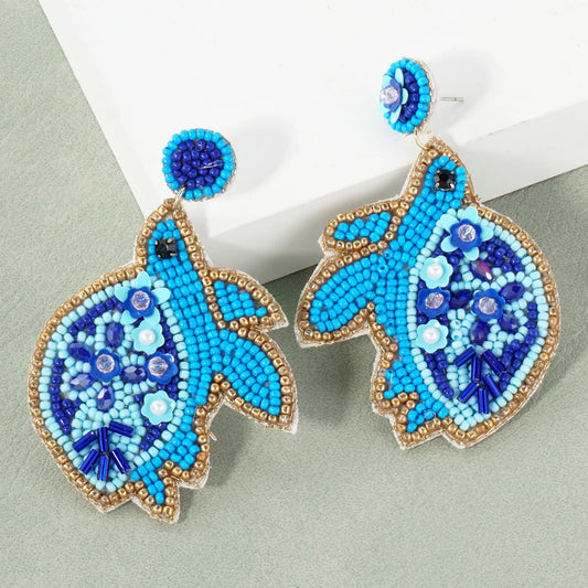 Glass-Beaded Turtle Drop Sea-Life Statement Earrings