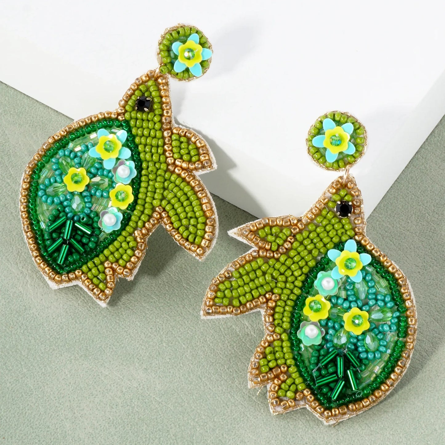 Glass-Beaded Turtle Drop Sea-Life Statement Earrings