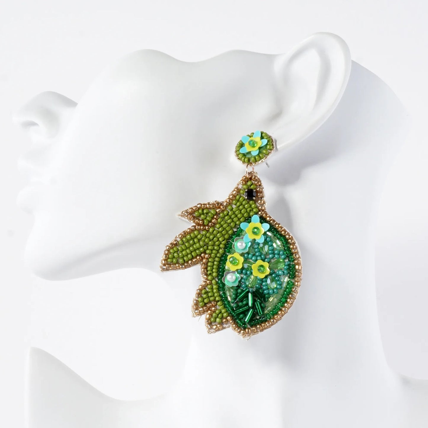 Glass-Beaded Turtle Drop Sea-Life Statement Earrings