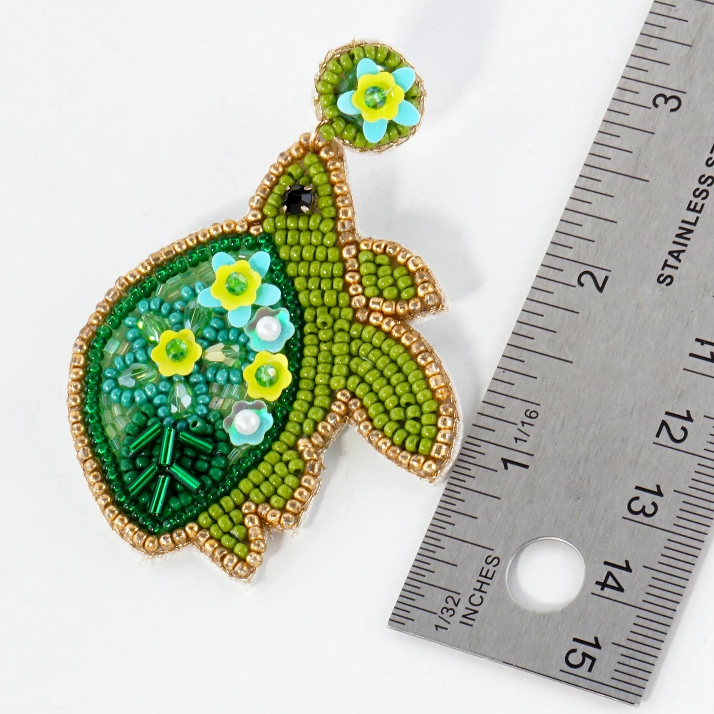 Glass-Beaded Turtle Drop Sea-Life Statement Earrings