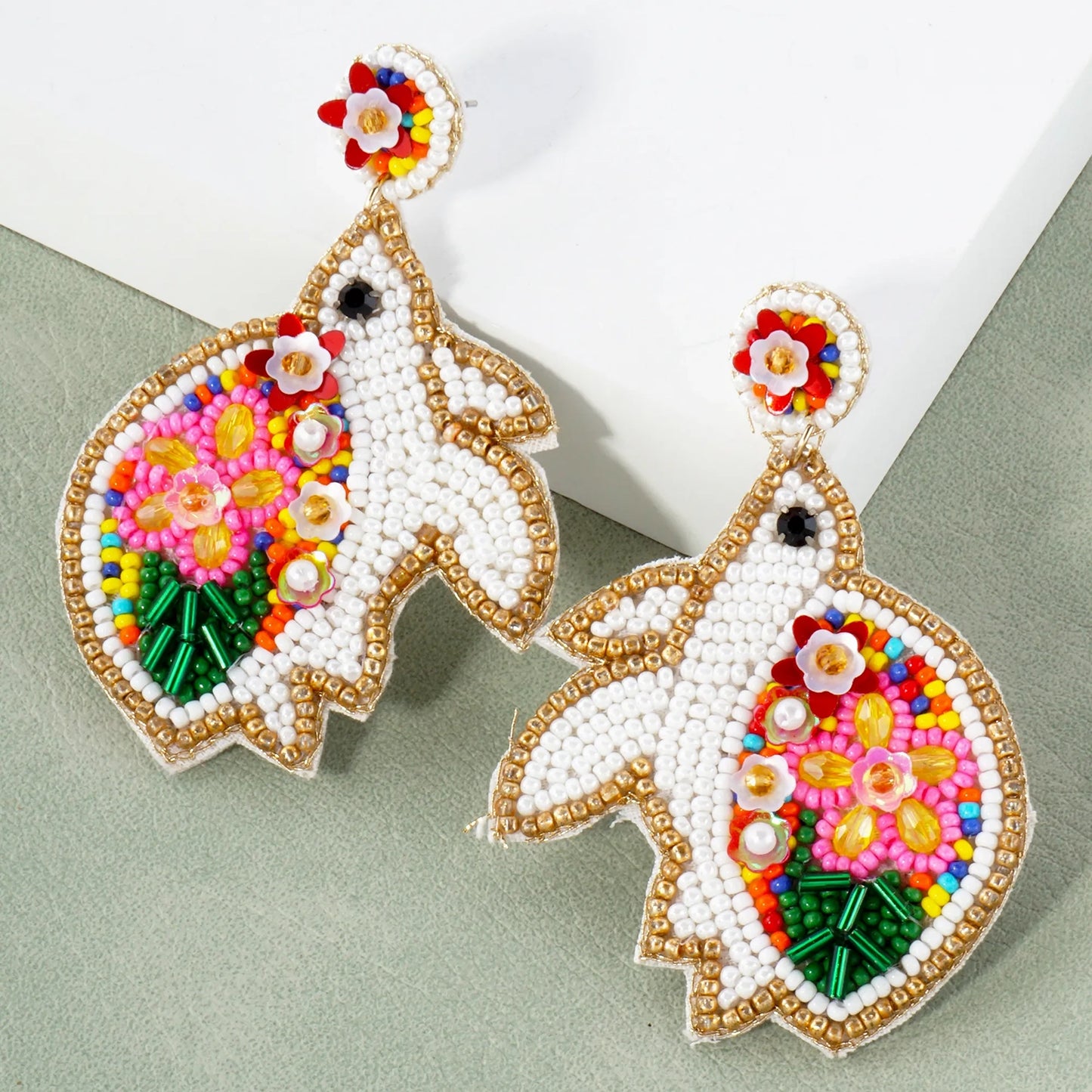 Glass-Beaded Turtle Drop Sea-Life Statement Earrings