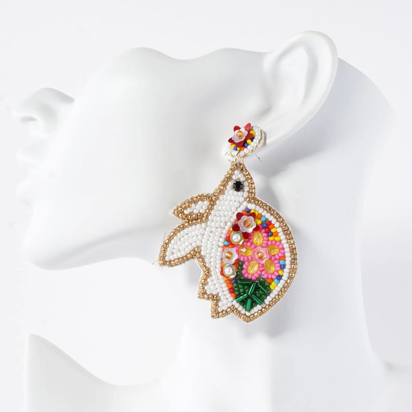 Glass-Beaded Turtle Drop Sea-Life Statement Earrings
