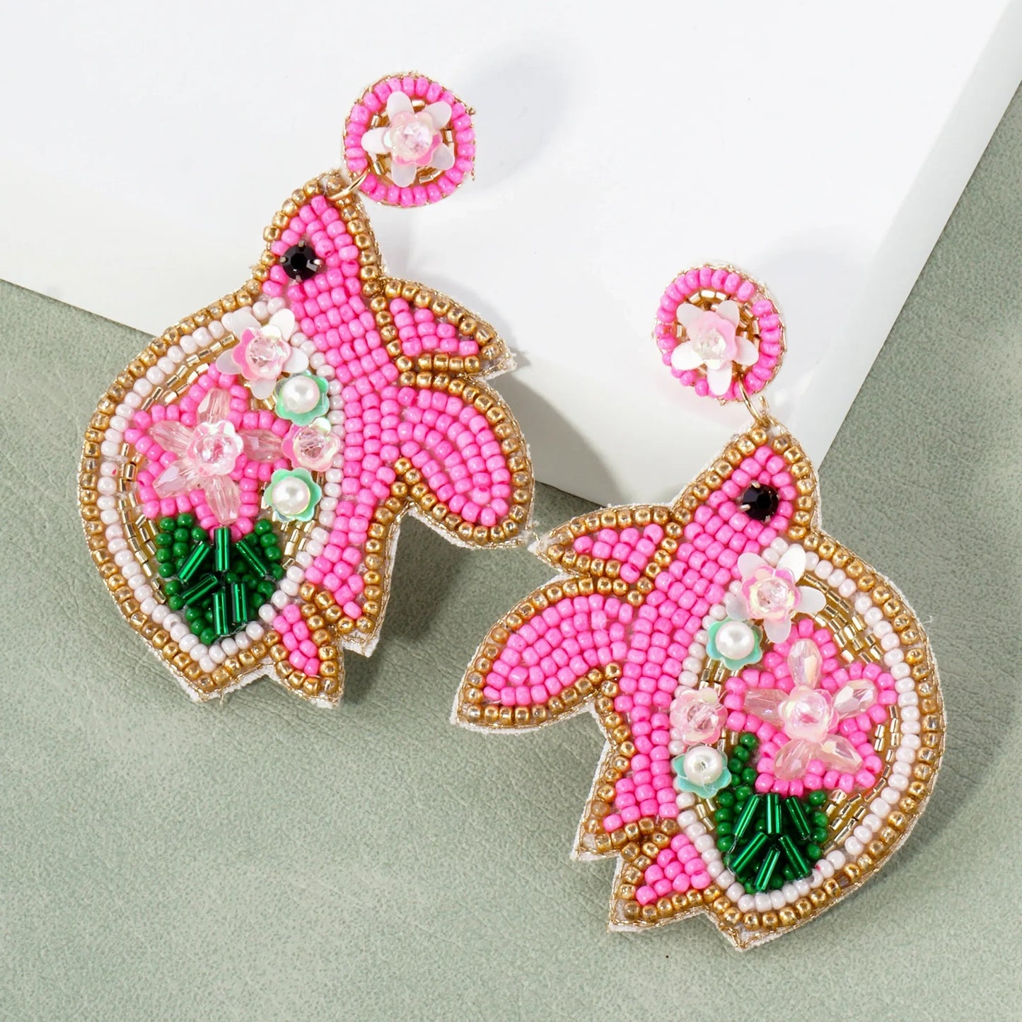 Glass-Beaded Turtle Drop Sea-Life Statement Earrings